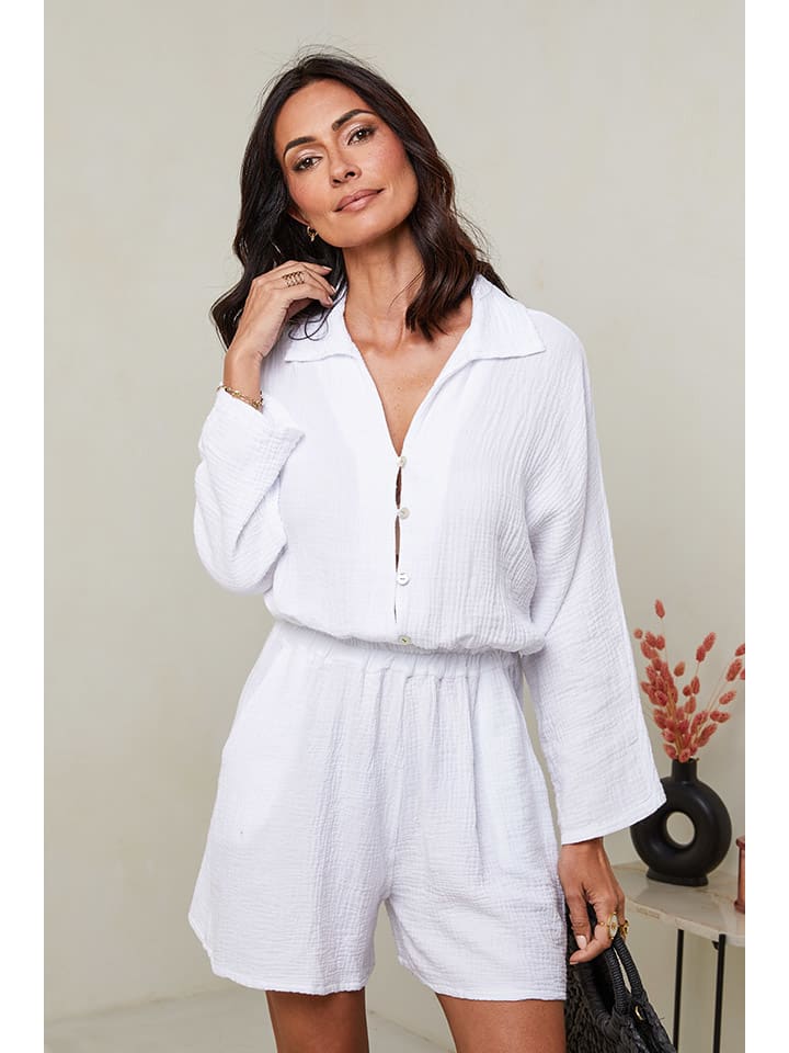 Le Monde du Lin Leinen-Jumpsuit in Weiß günstig kaufen
