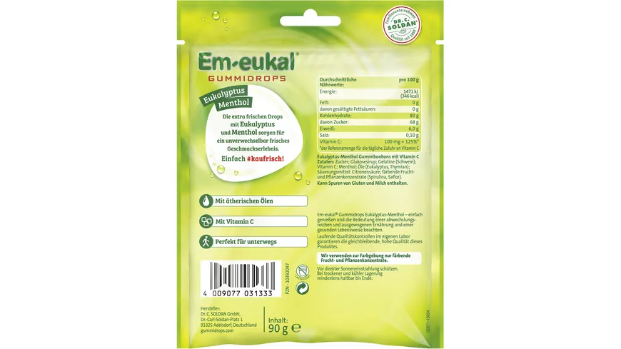 Em-eukal Gummidrops Eukalyptus-Menthol zuckerhaltig 90 g