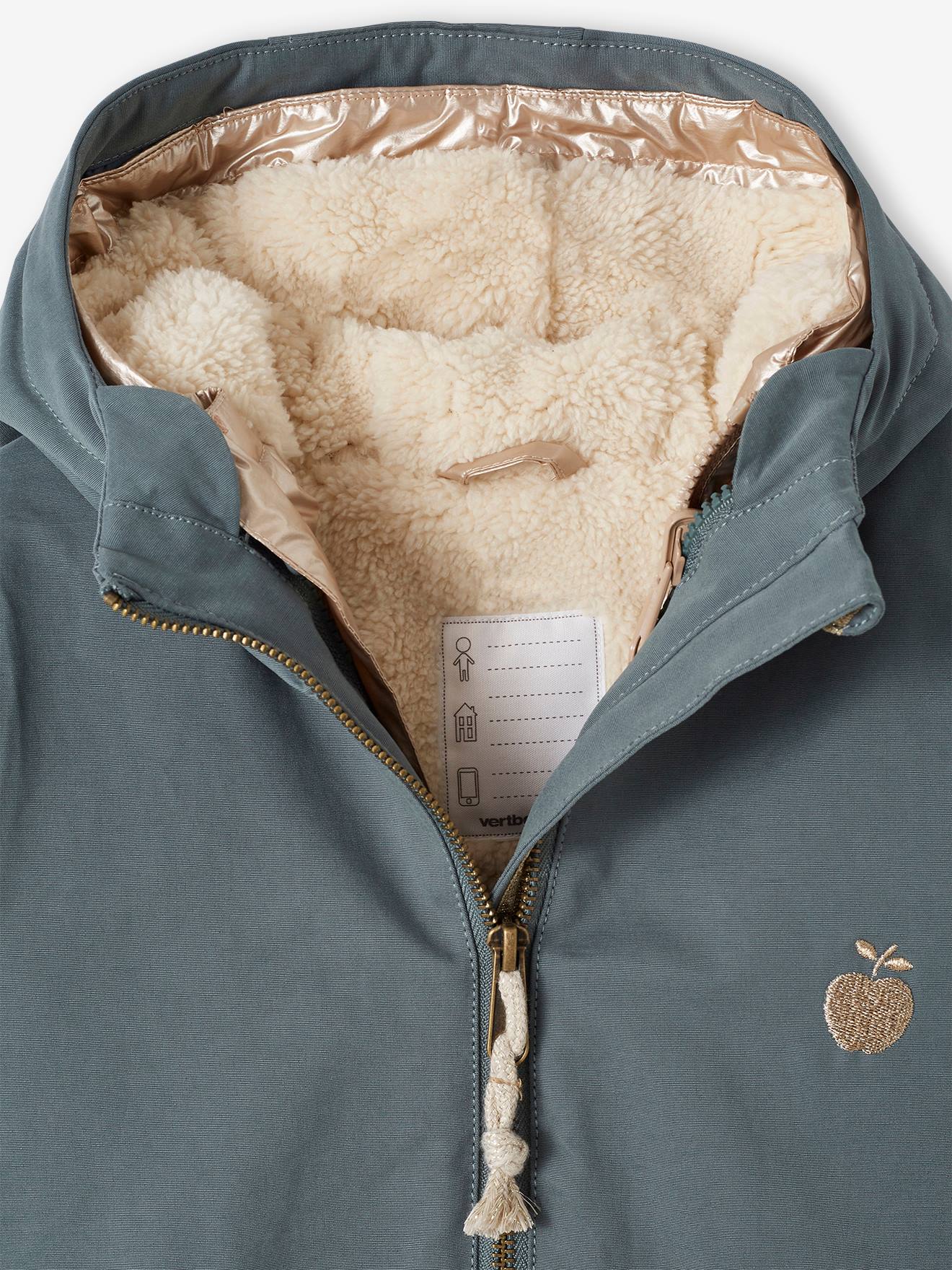 Parka à capuche 3 en 1 fille avec doudoune brillante doublée sherpa camel