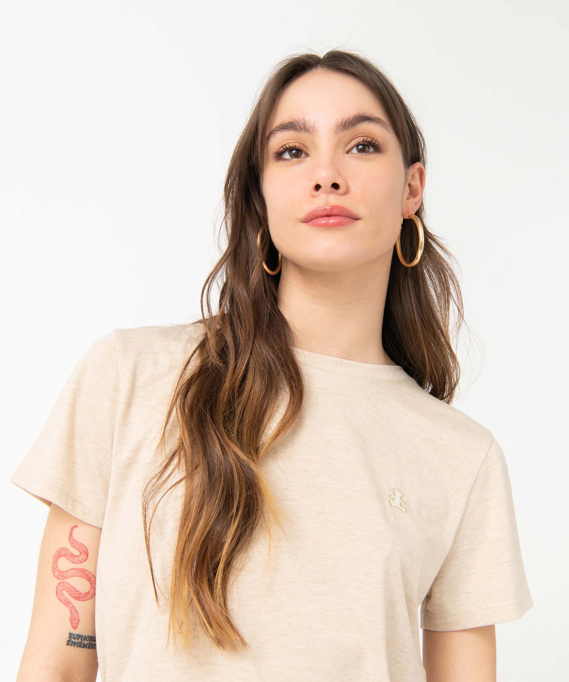 Tee-shirt femme à paillettes - LuluCastagnette beige | GEMO