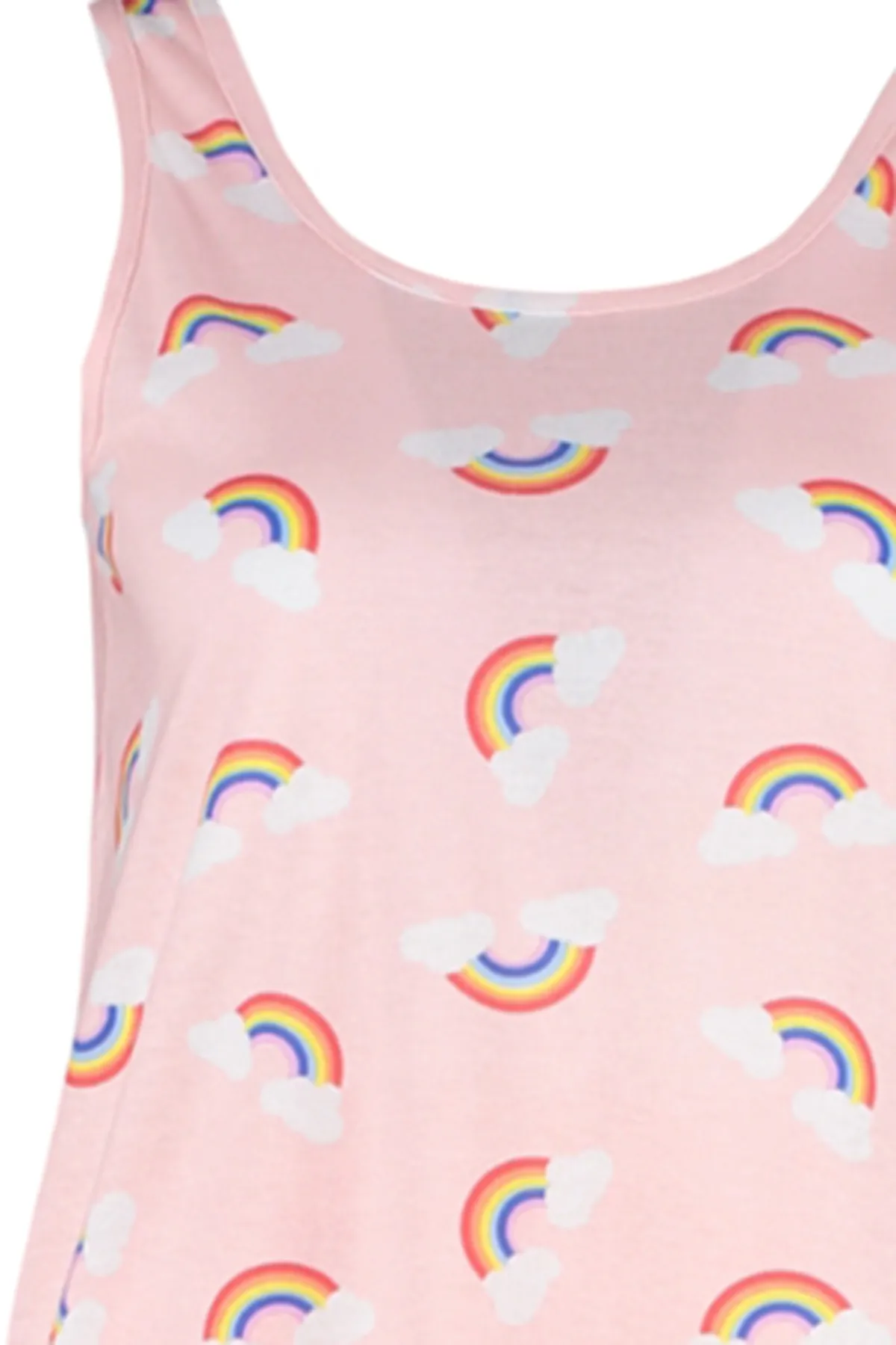 Trendyol Collection  Hellrosa gestricktes Pyjama-Set mit Unterhemd und Hose mit Regenbogenmuster THMSS23PT00092