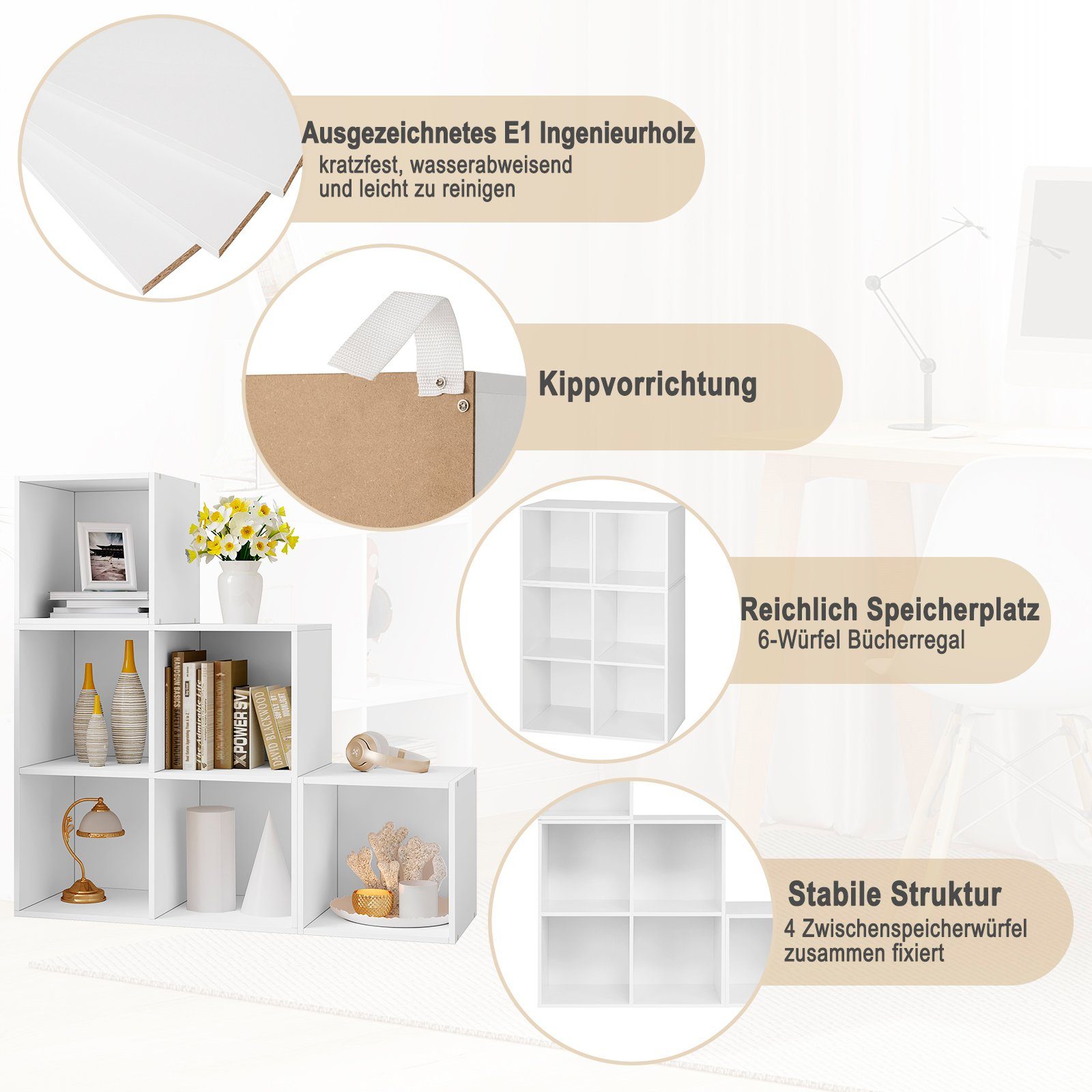 Woltu Bücherregal, 1-tlg., Würfelregal Schrank mit 6 Fächern, 90x90x30cm