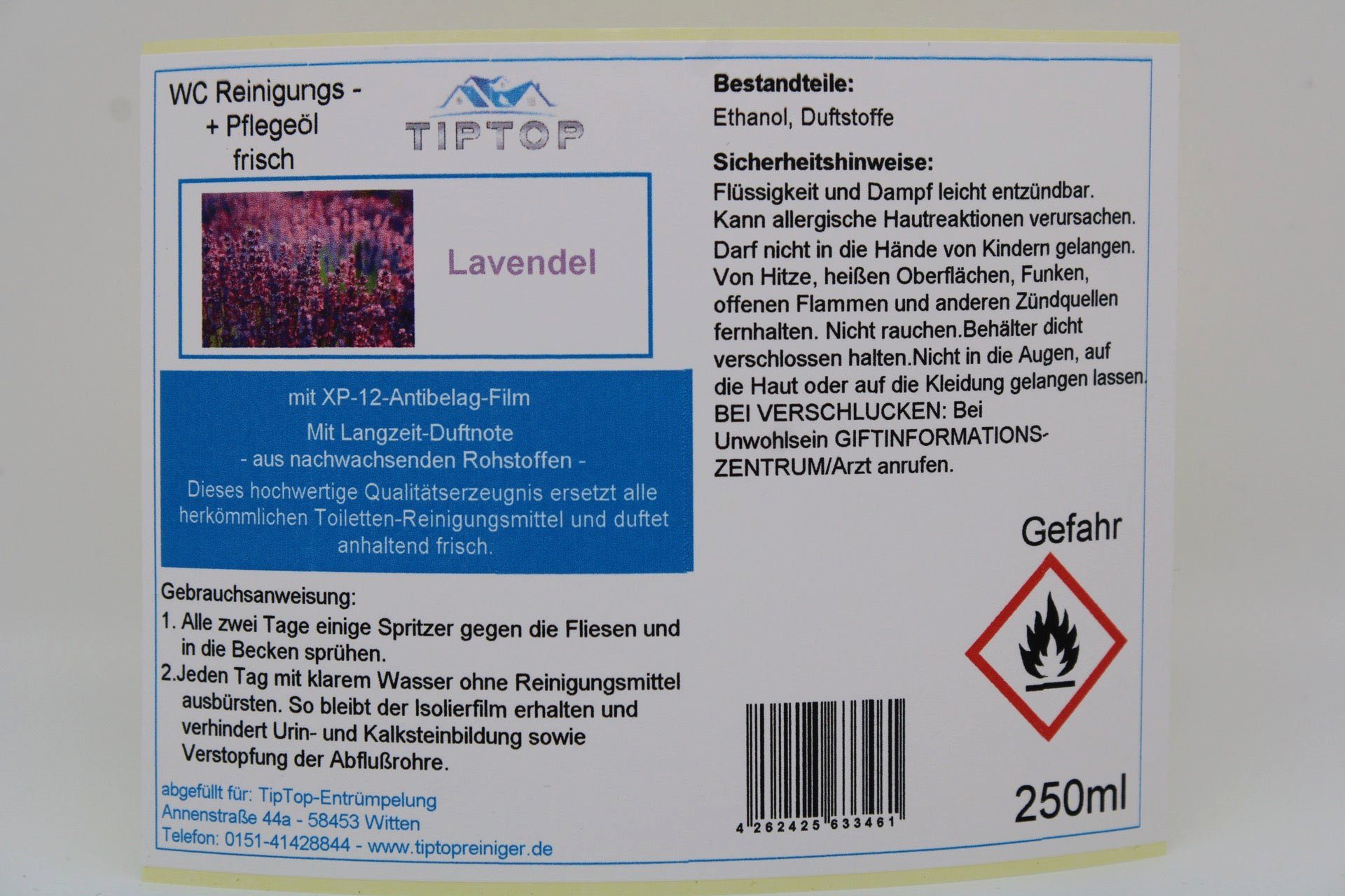 TIPTOP Raumduft WC Reiniger Reinigungs und Pflege Öl frisch 250 ml (verschiedene Duftnoten, Alpenkönig, Cool, Eukalyptus, Fichte, Lavendel, Pfefferminze, Zirbe, Neutral ohne Duft)