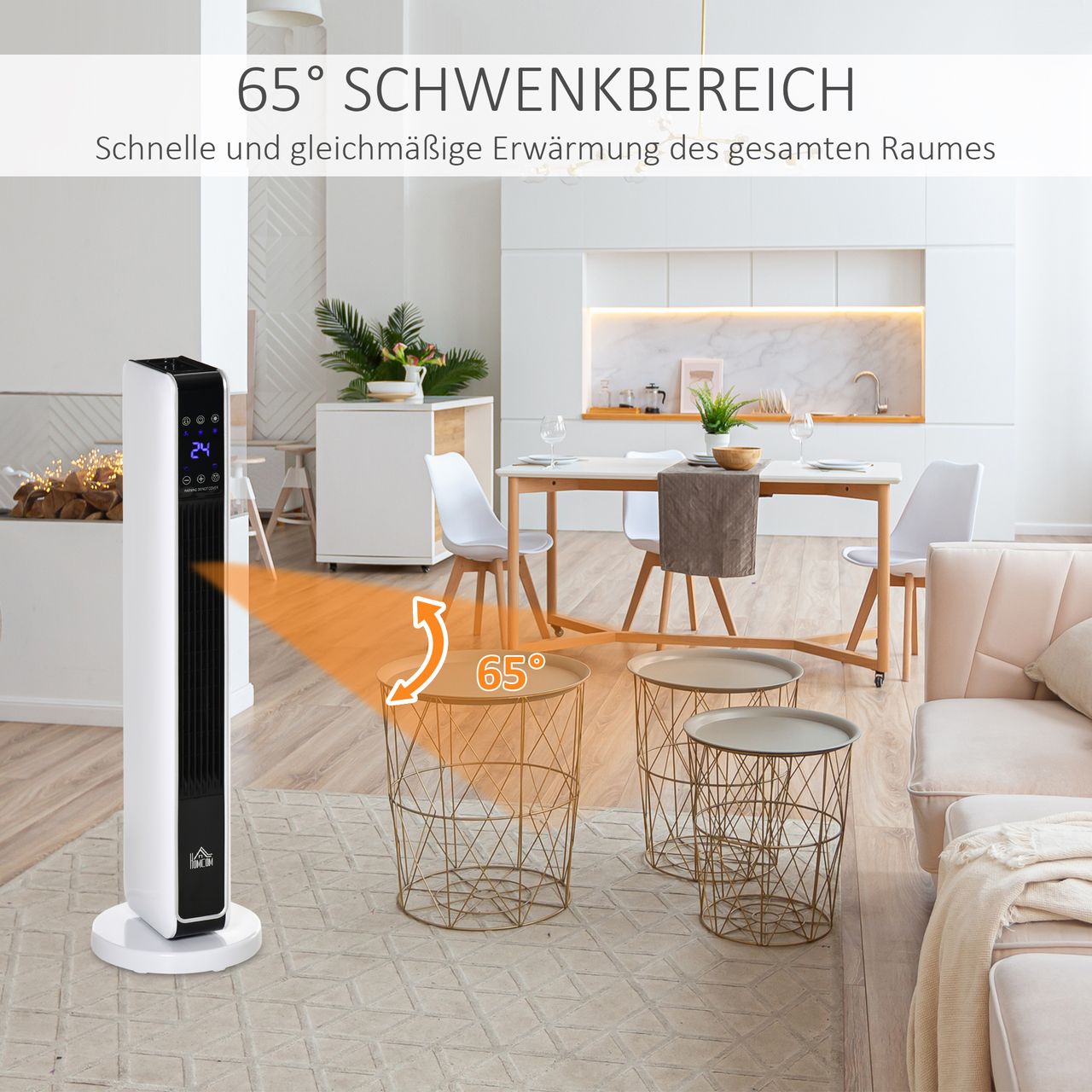 HOMCOM Heizgerät Heizlüfter 2200W Elektroheizer Keramik Heizturm mit Fernbedienung 8-Stunden-Timer Oszillation Heizer Heizung ABS PA Weiß Schwarz 21 x 21 x 73 cm