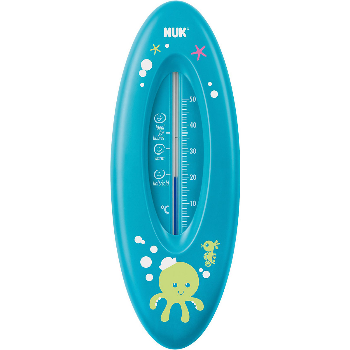 NUK Badethermometer, für sicheres Baden, natürliche Messflüssigkeit aus Rapsöl, Made in Germany, türkis