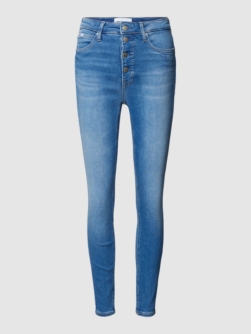 Skinny Fit Jeans mit kurzer Knopfleiste in jeans
