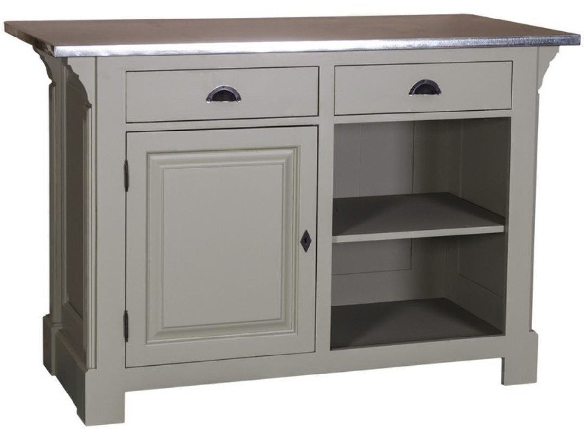 Casa Padrino Barschrank Landhausstil Theke Grau / Silber 140 x 68 x H. 95 cm - Massivholz Thekentisch mit verzinkter Tischplatte