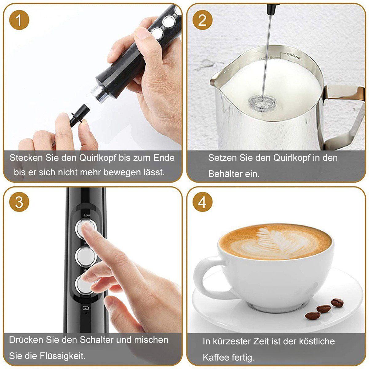 ZmdecQna Milchaufschäumer Elektrischer Milchaufschäumer,USB Aufladbar,2 in 1, für Kaffee,Latte