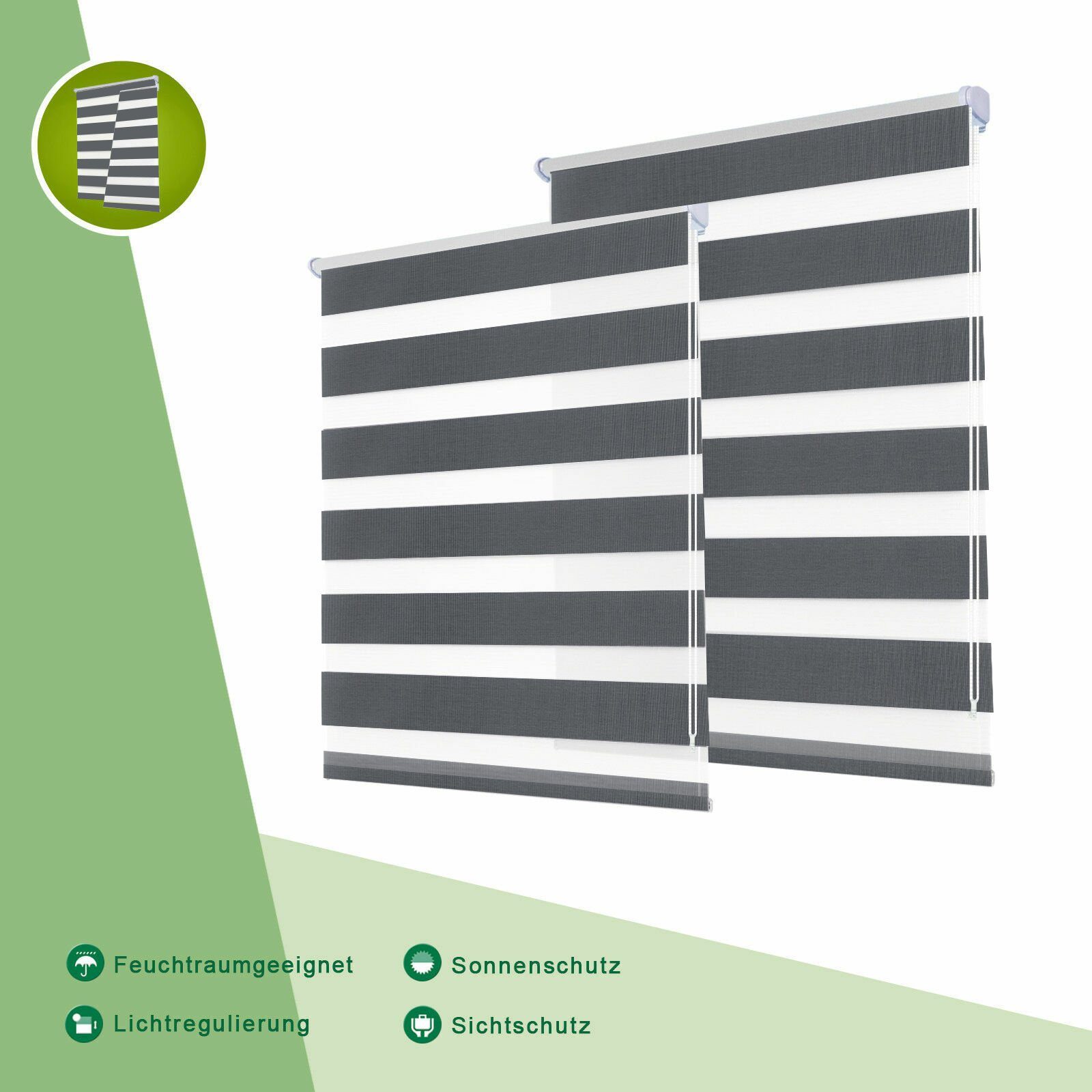 Doppelrollo ohne Bohren 130cm/150cm/230cm, OUBO, freihängend, verspannt, Klemmfix, Klemmträger, Für Fenster und Tür mit Klemmträger lichtdurchlässig verdunkelnd