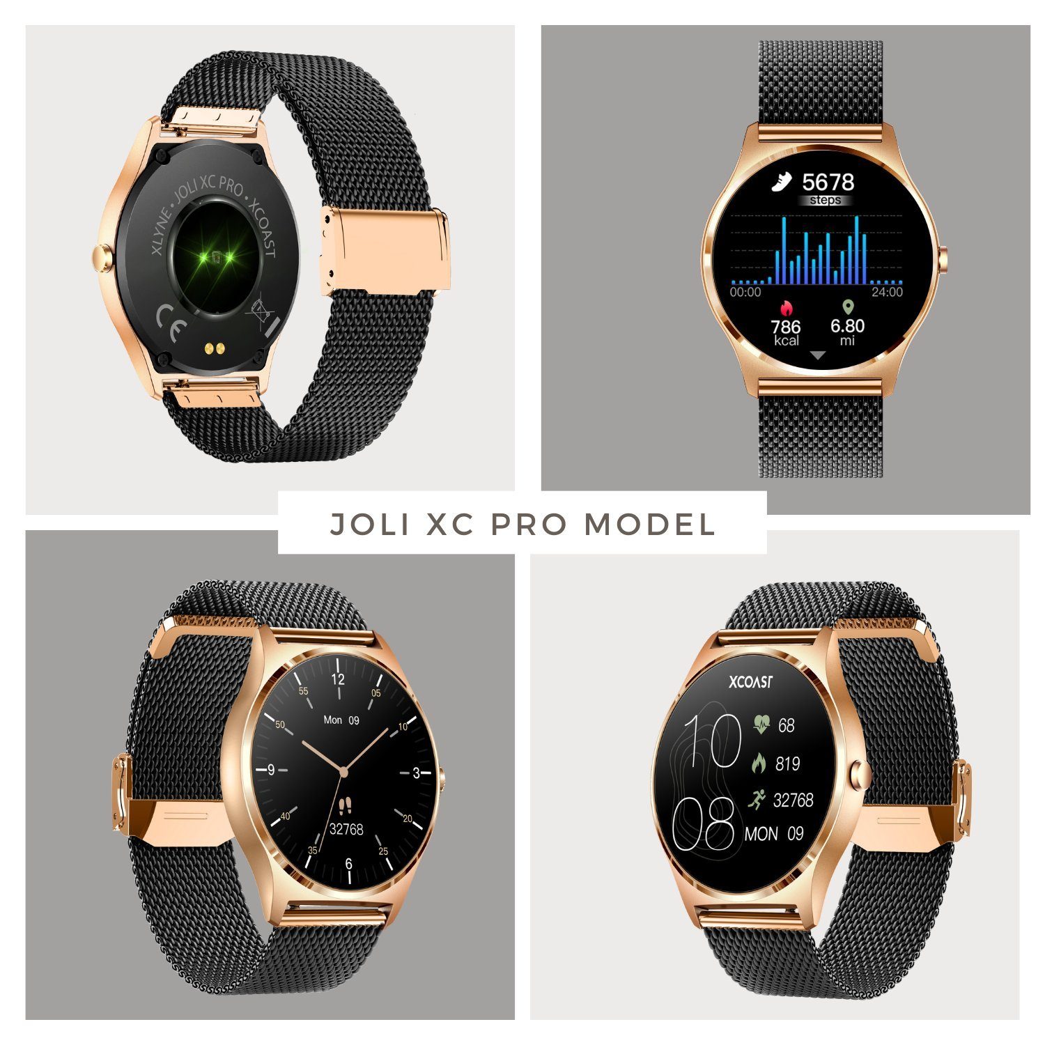 XCOAST JOLI Damen Smartwatch (3,9 cm/1,3 Zoll, iOS Android) Fitnesstracker, neueste Generation, 3-tlg., milanaise Edelstahlarmband mit Schnellwechselverschluss, IP67 wasserdicht, Herzfrequenz, Blutdruck, Blutsauerstoff, Schlaf
