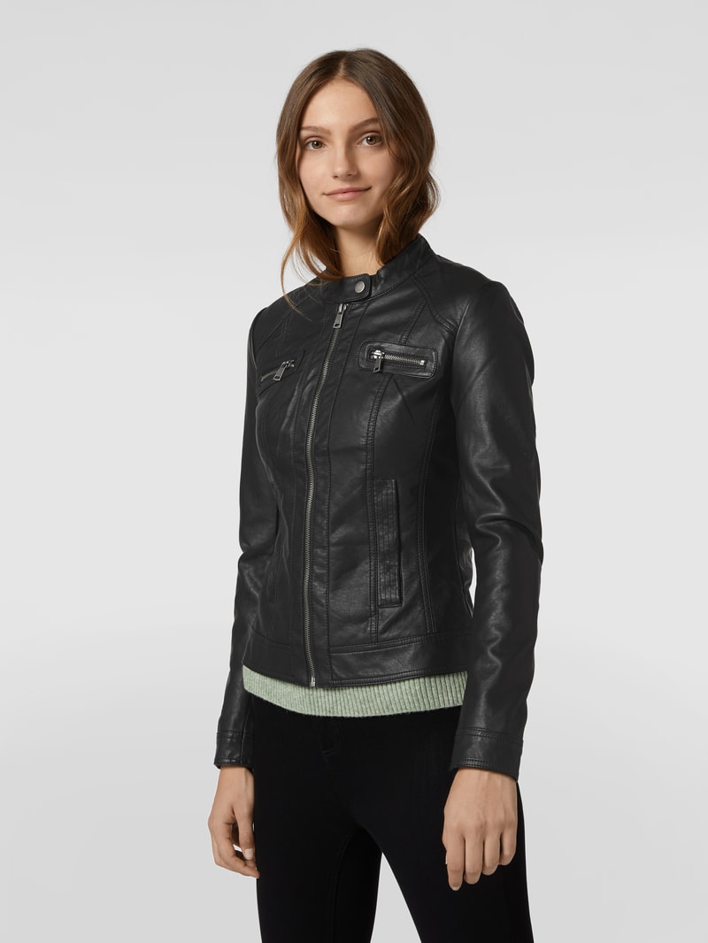 Jacke im authentischen Leder-Look in schwarz