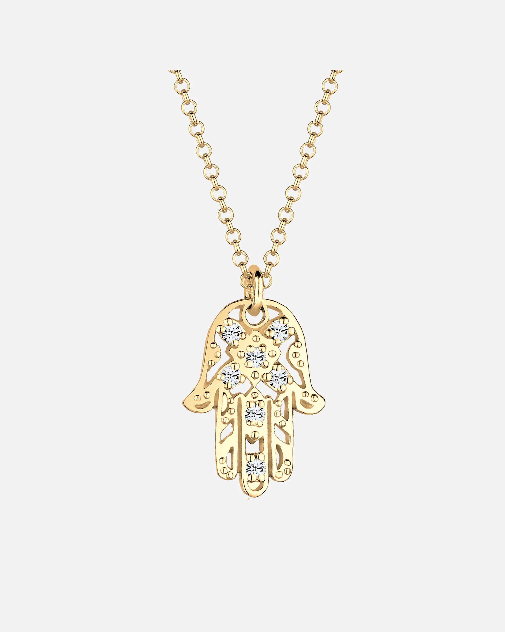Ženski obesek za roko Elli Hamsa s kristali iz srebra 925 in pozlačenega zlata