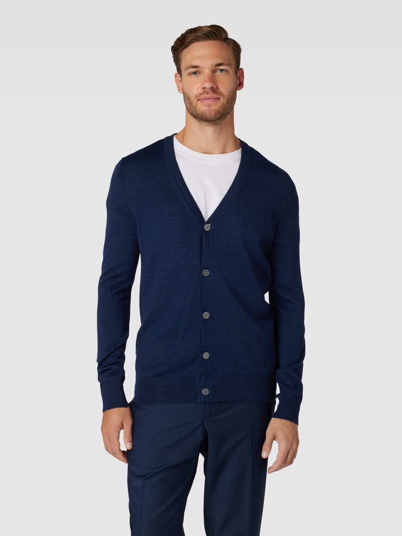 Strickjacke mit V-Ausschnitt und Knopfleiste in dunkelblau meliert