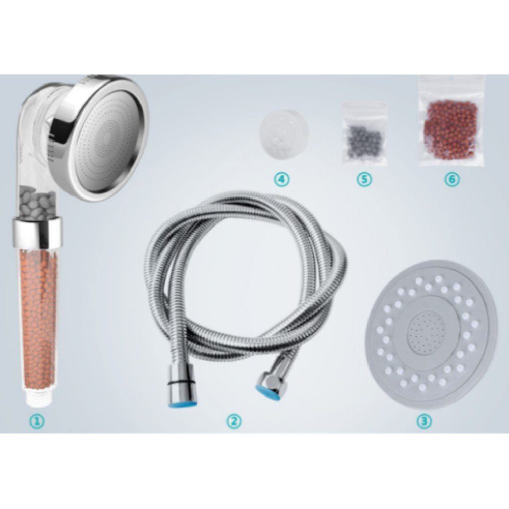 iscooter Handbrause Duschkopf Wassersparend, mit 3 Strahlarten, mit 3-Lagen-Filtration, (Set), mit Öko Ionen Filter Mineralsteinen, Druckerhöhend, Schlauch 1,5M