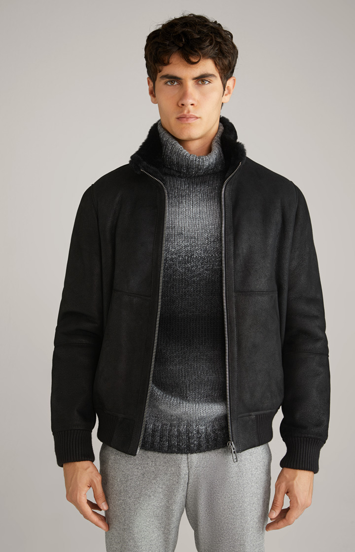 Lammfell-Lederjacke Baren in Schwarz