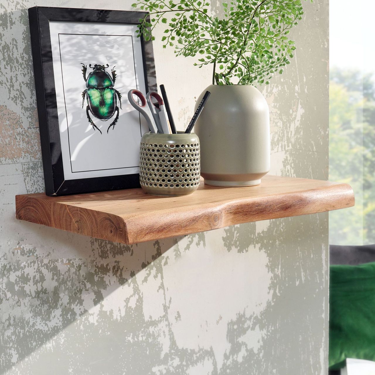 Skyport WOHNLING Wandregal Baumkante Akazie Holz Design Schweberegal 40 cm Regal Massiv