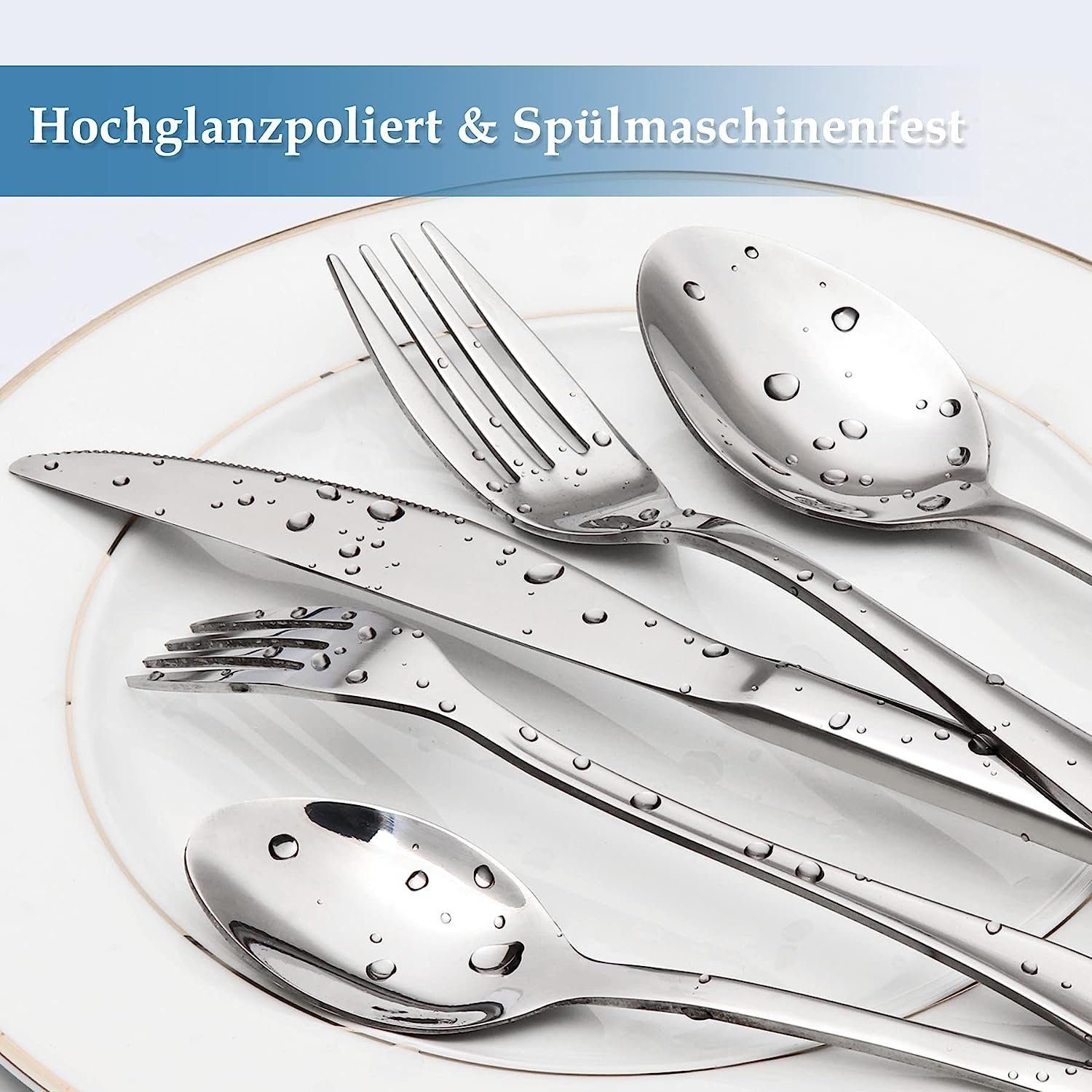 Mutoy Besteck-Set Besteckset,30 Stück Edelstahl Besteck Set 6 Personen,Spiegelpoliert, für Restaurant Party Hochzeit,Spülmaschinenfest,mit Ständer