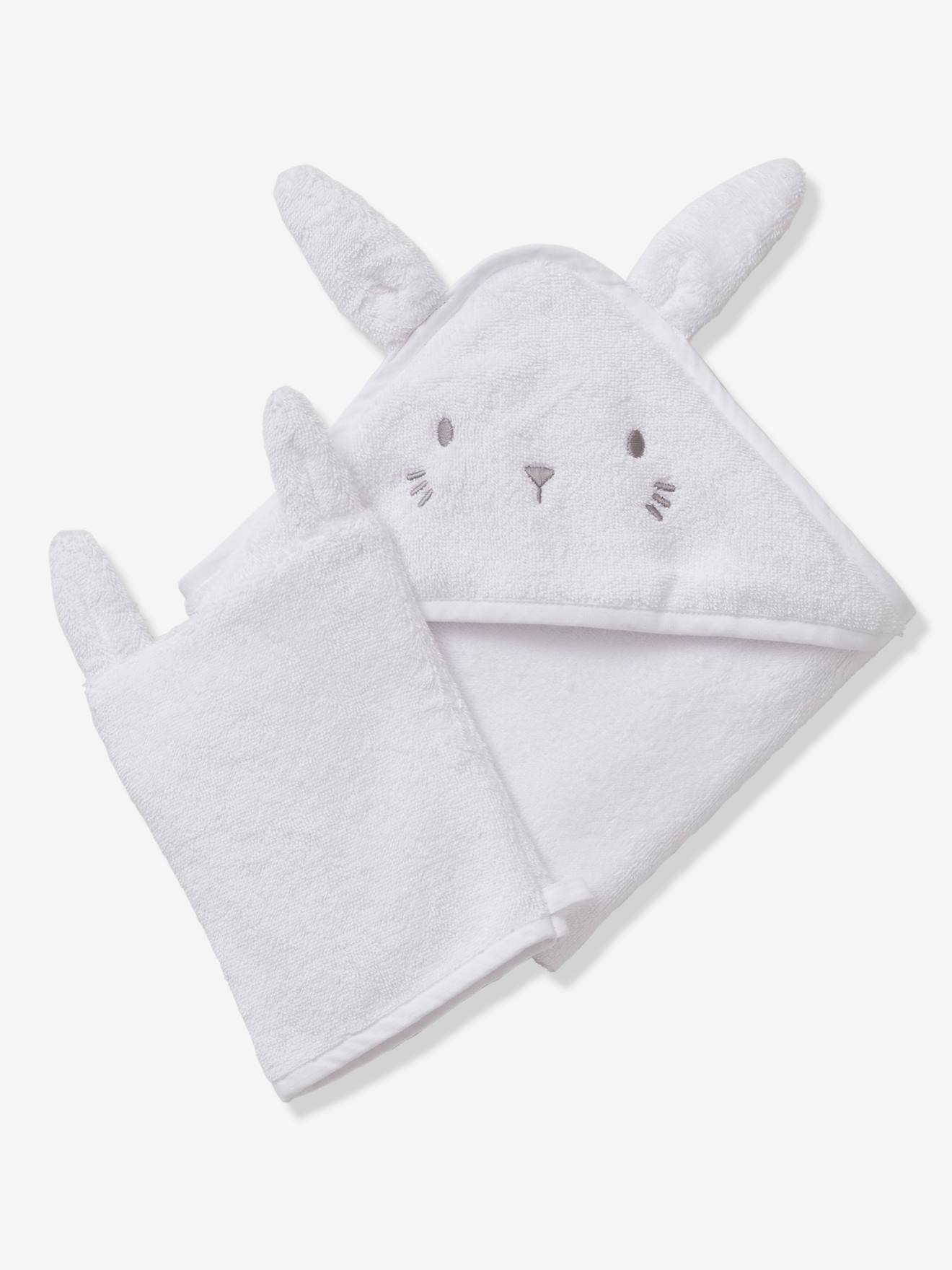 Vertbaudet Bio-Kollektion: Baby-Set aus Badetuch und Waschhandschuh - anthrazit/hase