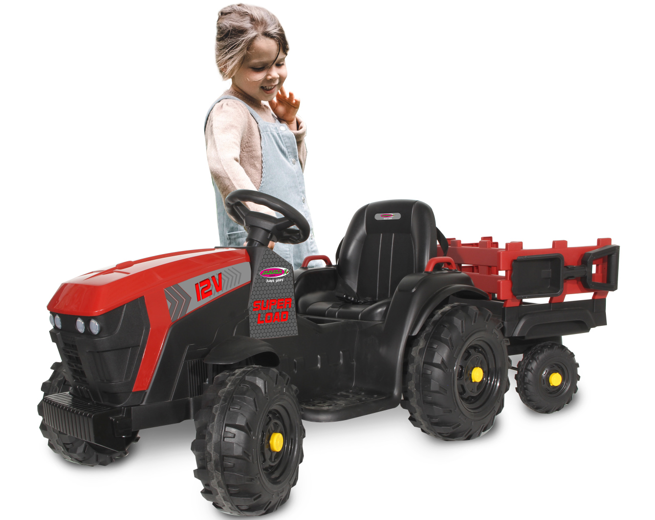 Jamara e.K. JAMARA-460895-Ride-on Traktor Super Load mit Anhänger rot 12V