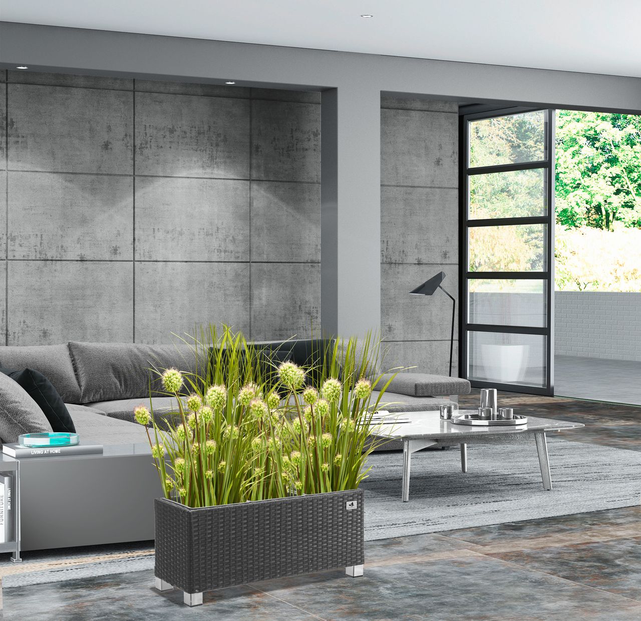 Weles Pflanzkübel Polyrattan 78 x 27 x 34 cm, für Innen und Außen, Kunststoffeinsatz, anthrazit