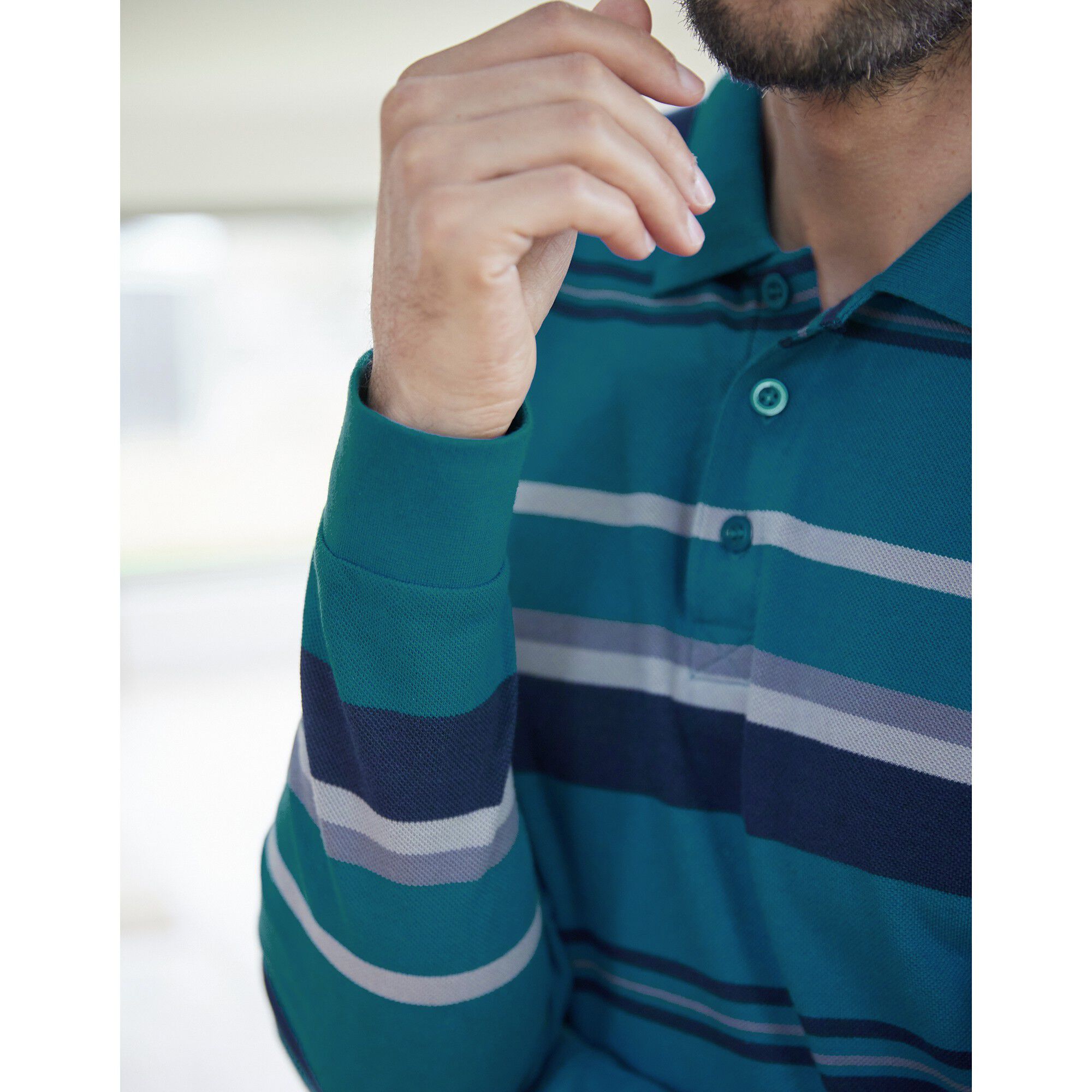 Polo maille piquée rayée, manches longues