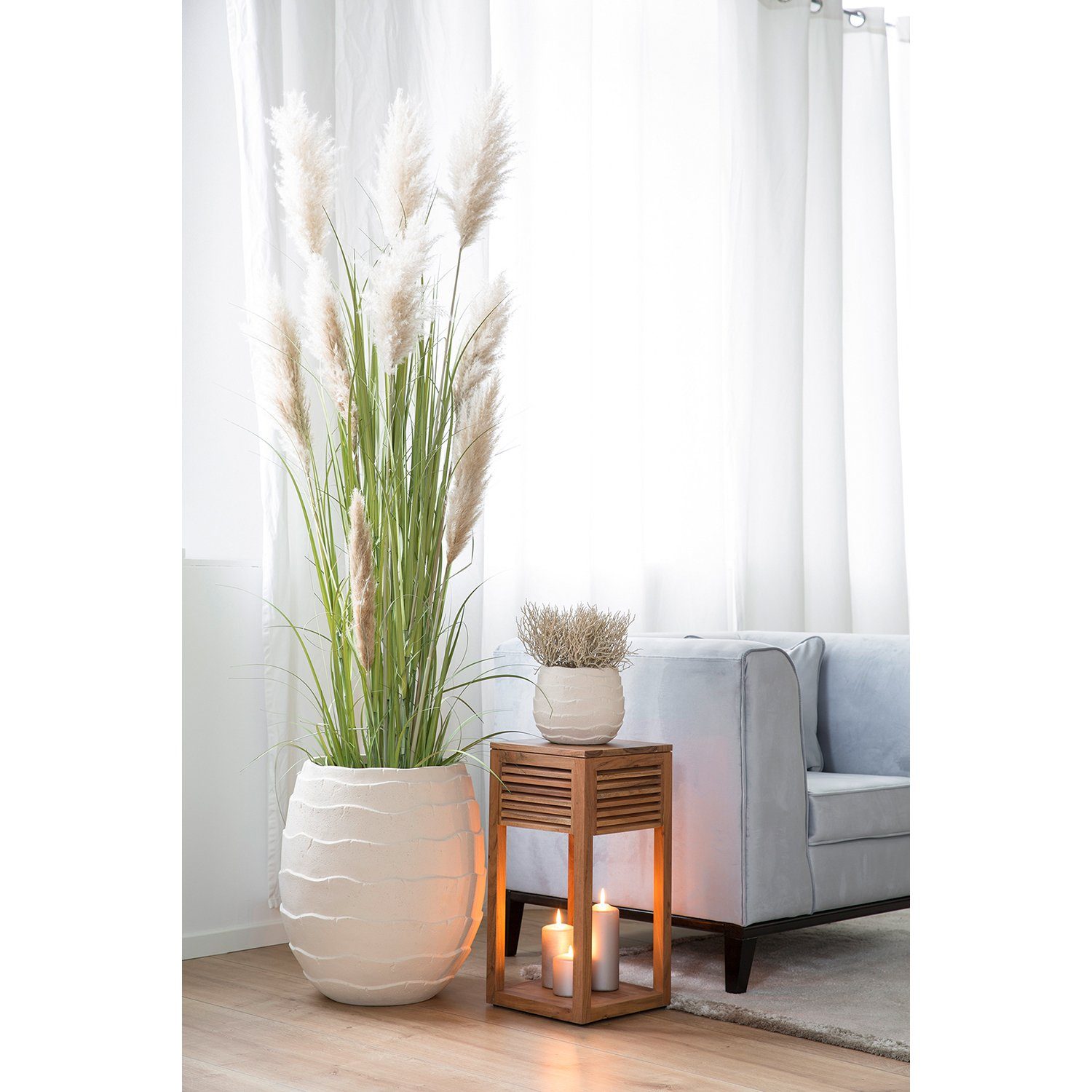 Fink Übertopf Übertopf COCON - creme - Kalksteingemisch - H.42cm x Ø 42cm, Boden mit Loch + Gummistopfen - outdoorgeeignet