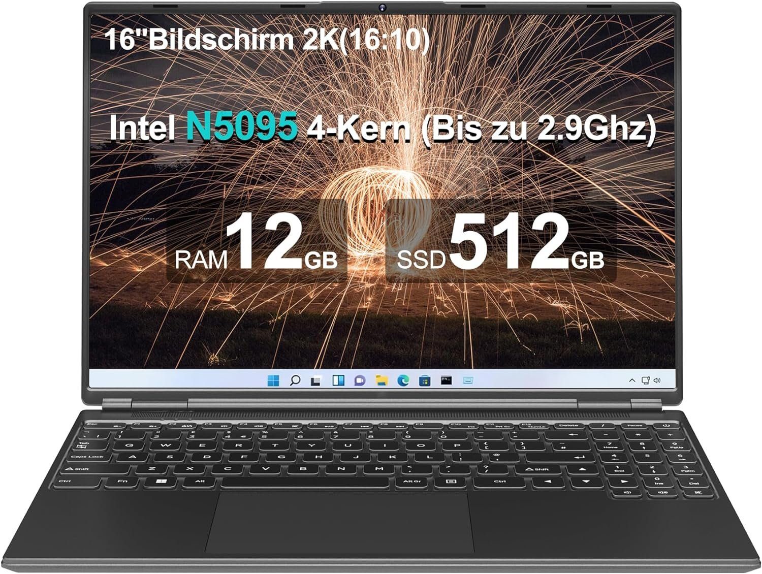 AOCWEI A6 Notebook (Intel Celeron N5095, UHD 600, 512 GB SSD, FHD 2,9 GHz reibungsloses Multitasking beeindruckendes Entertainment)