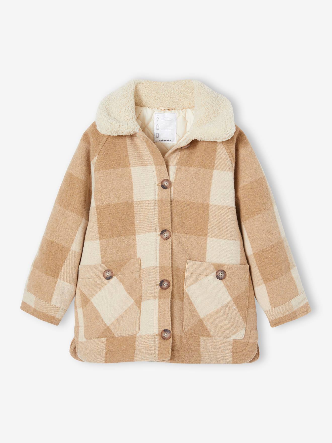 Vertbaudet Karierte Mädchen Jacke, Overshirt - braun kariert