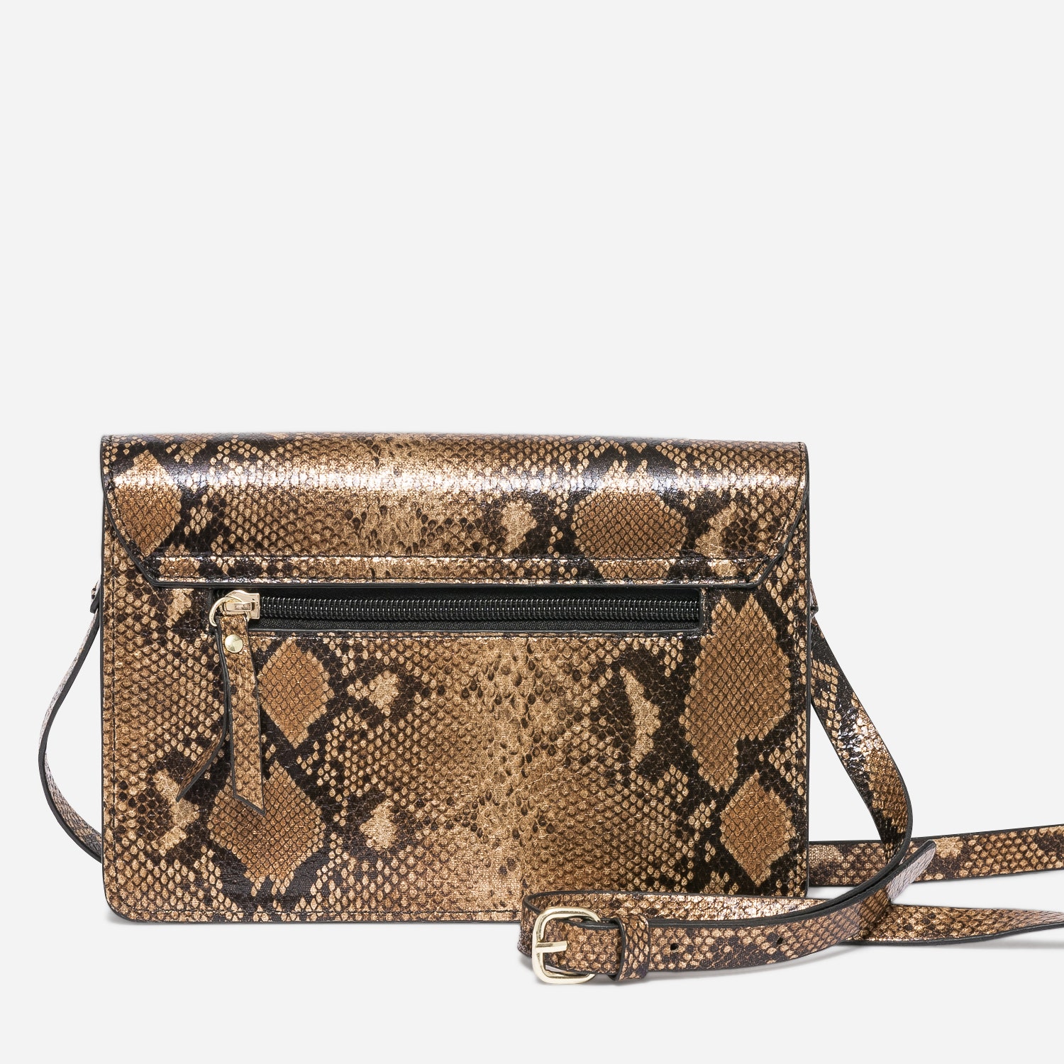 Sac bandoulière marron effet python