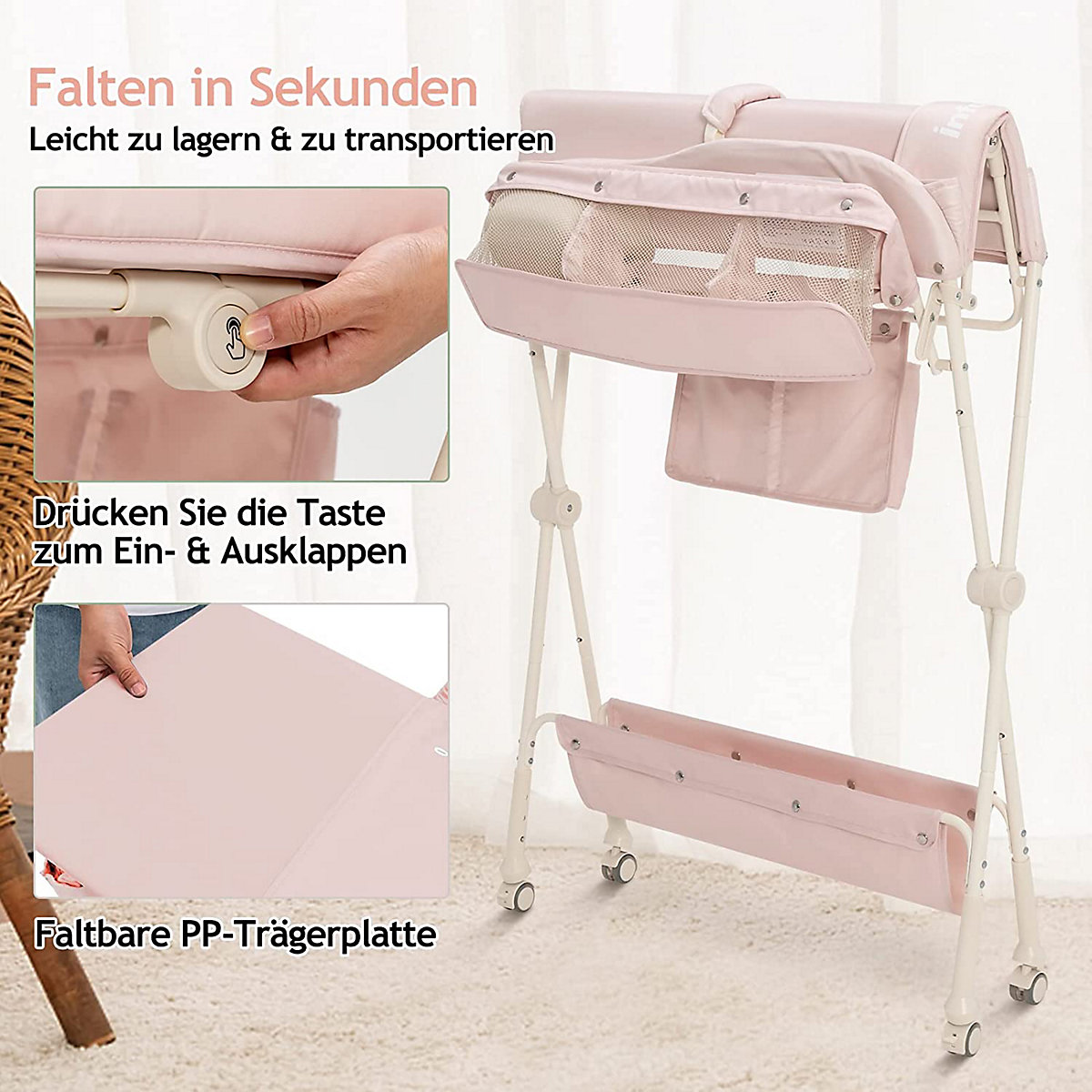 Wickeltisch Klappbar mit Wasserbecken & Rädern Wickelkommode