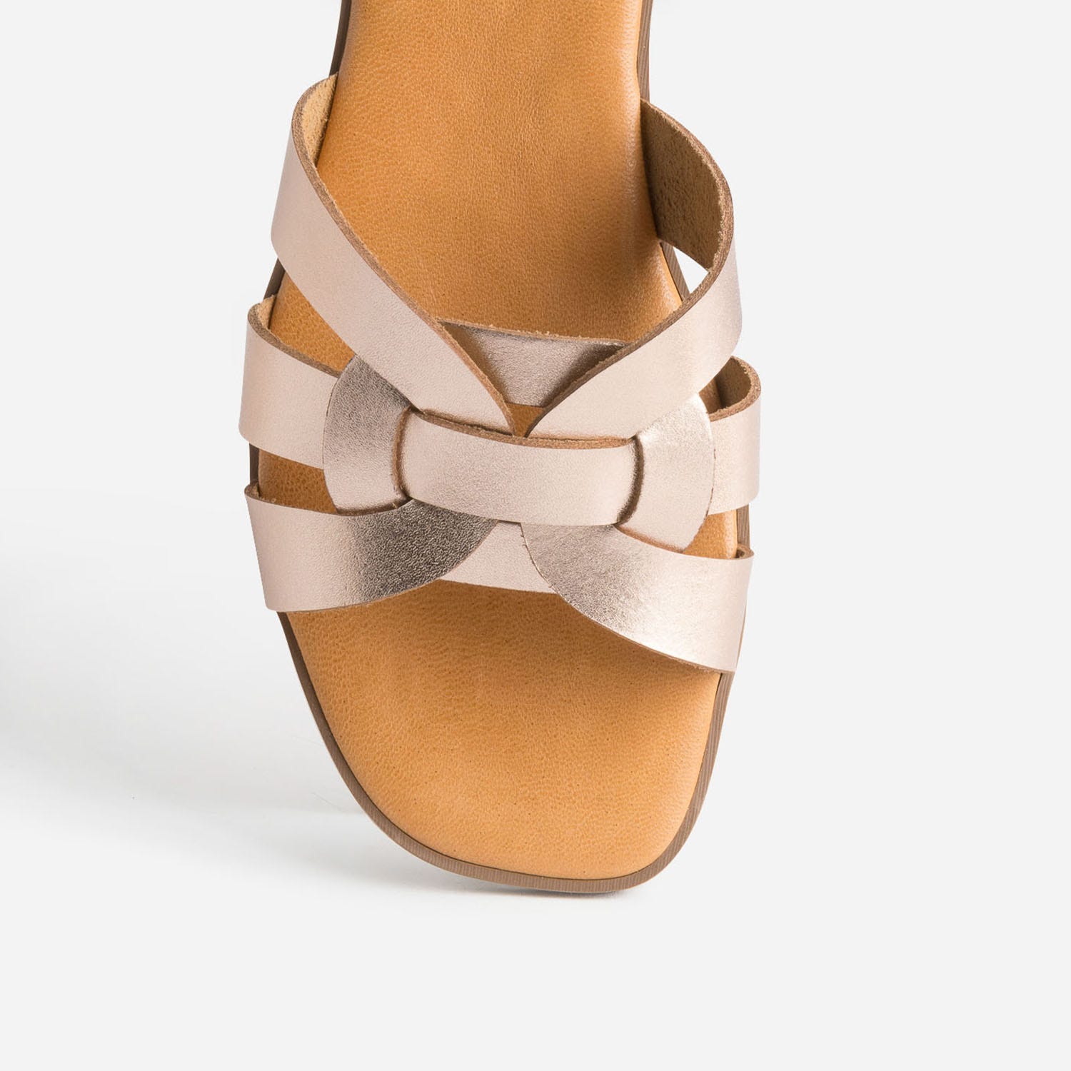 Mule rose cuivré en cuir