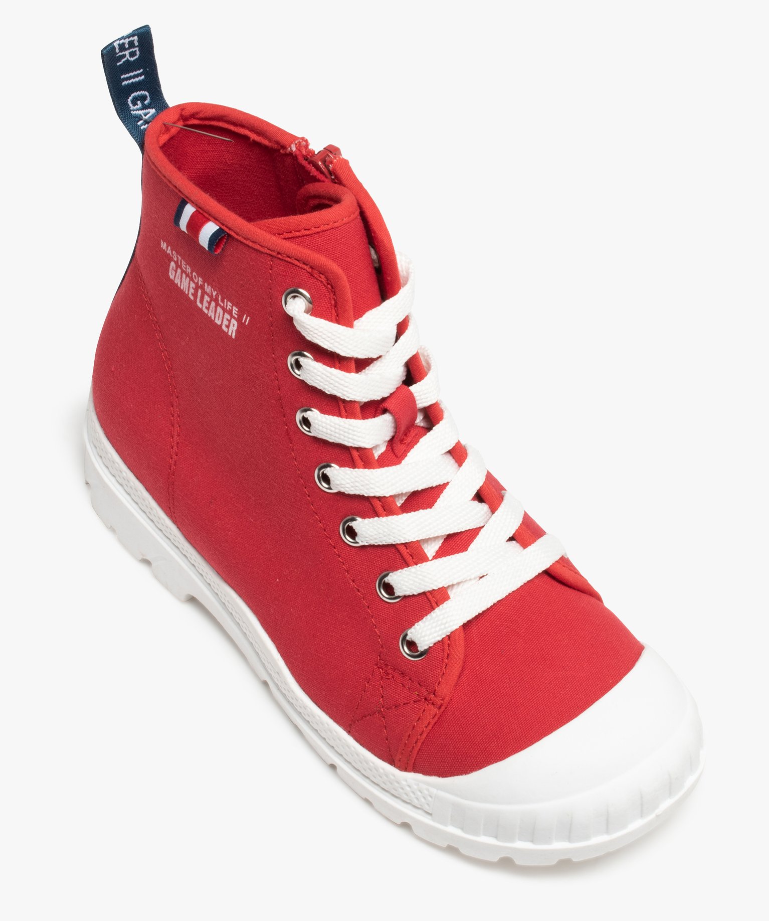 Baskets Garçon montantes en toile unie et semelle crantée rouge | GEMO
