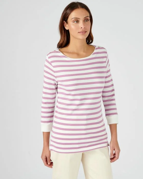 Tee-shirt rayé coton-modal, manches 3/4