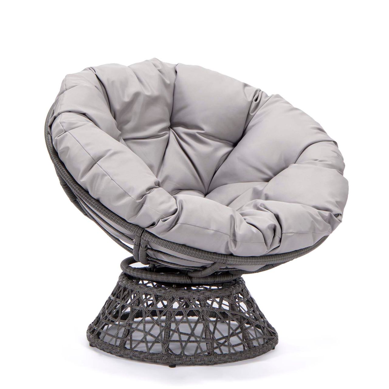 PureHaven Lounge Sessel 92x80x80,5 cm aus Rattan Rundkissen drehbar 360 Grad pflegeleicht elegantes Design verstellbare Kunststofffüßchen Grau/Grau