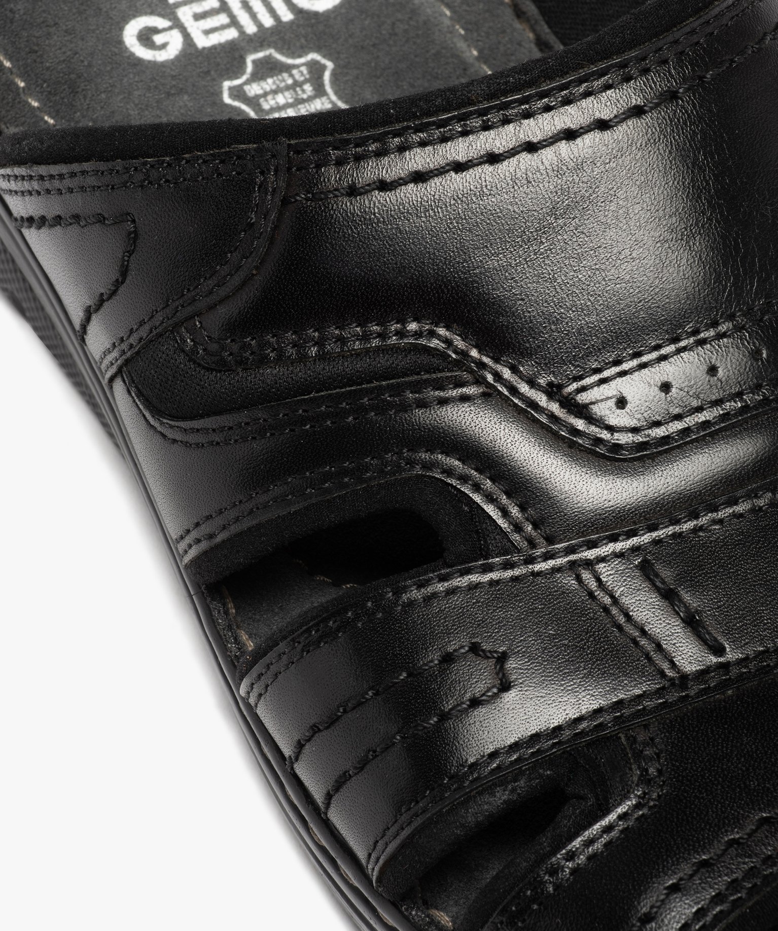 Sandales homme mules confort dessus cuir uni noir | GEMO