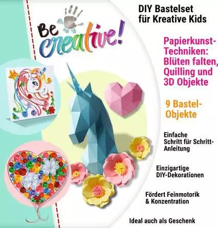 Bastelset DIY Paper Art Blumen & Einhörner - Bastelset für Kinder ab 8 Jahren