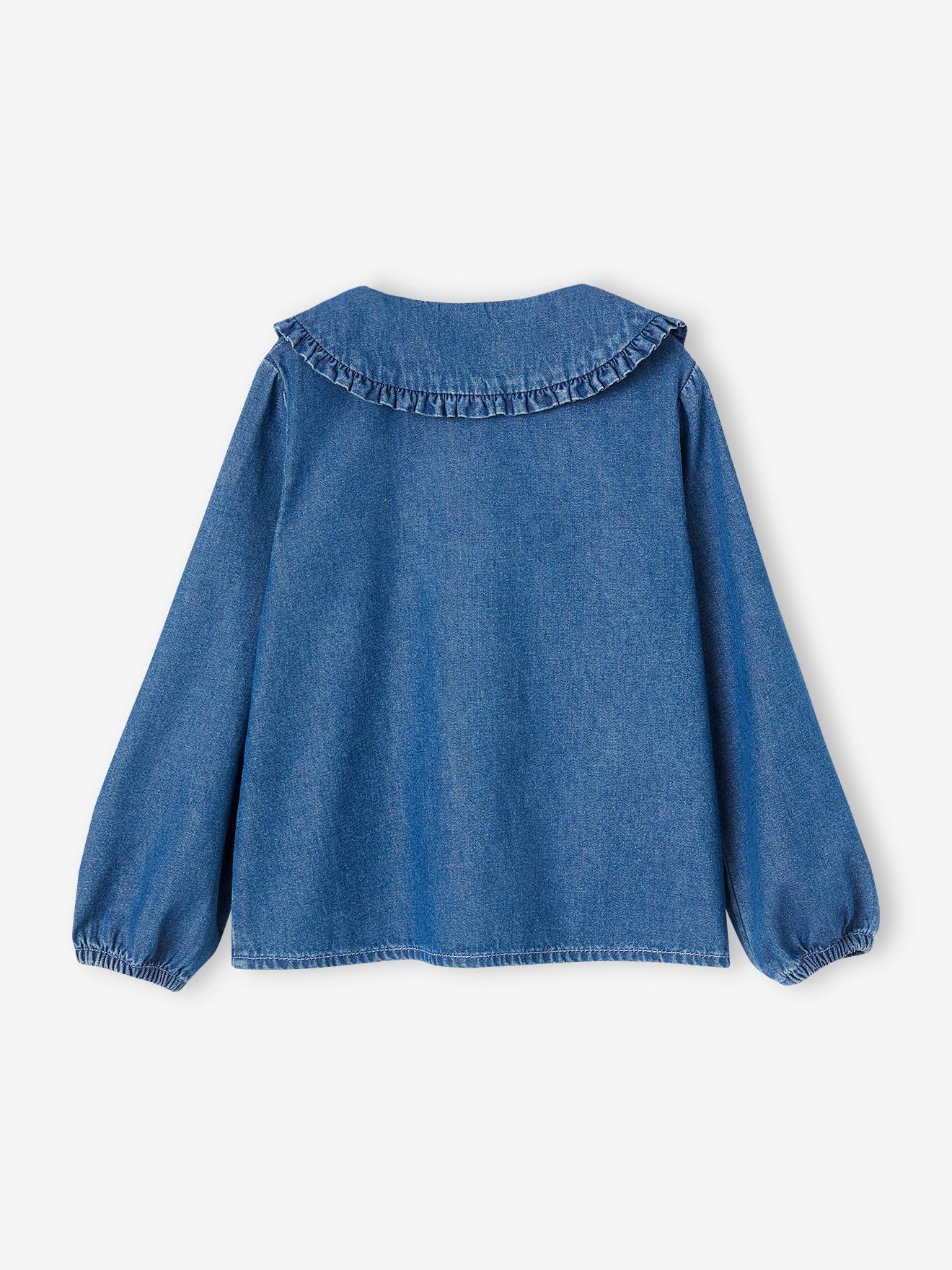 Blouse denim maxi col Claudine volanté fille stone