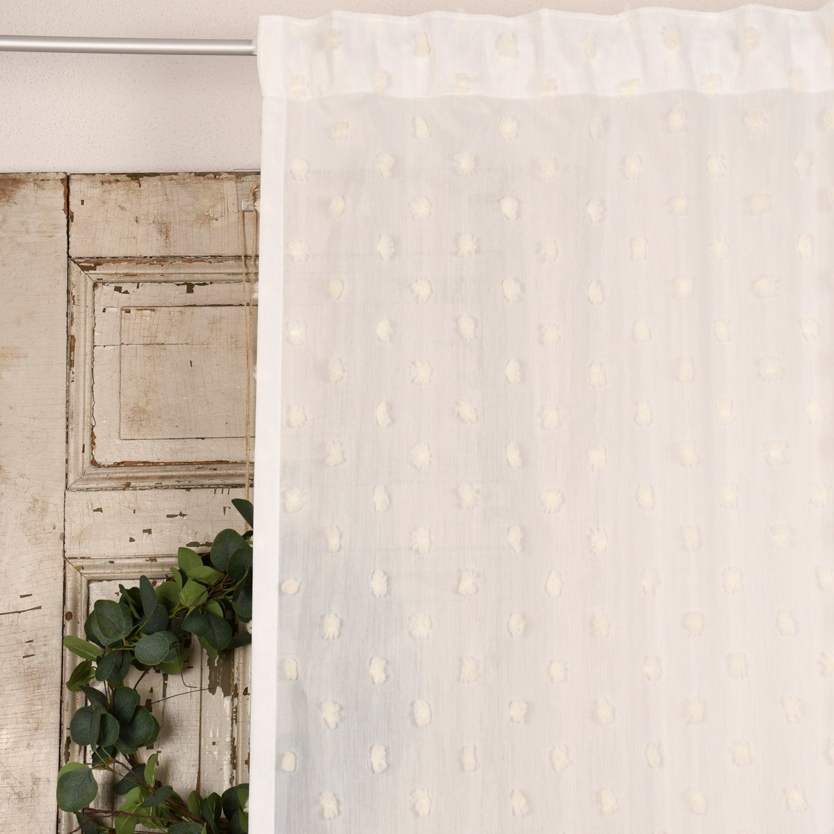 Meterware Rasch Textil Bambino Stores Pom Pom Puscheln weiß creme 3m, (1 St), halbtransparent, Kunstfaser, bestickt