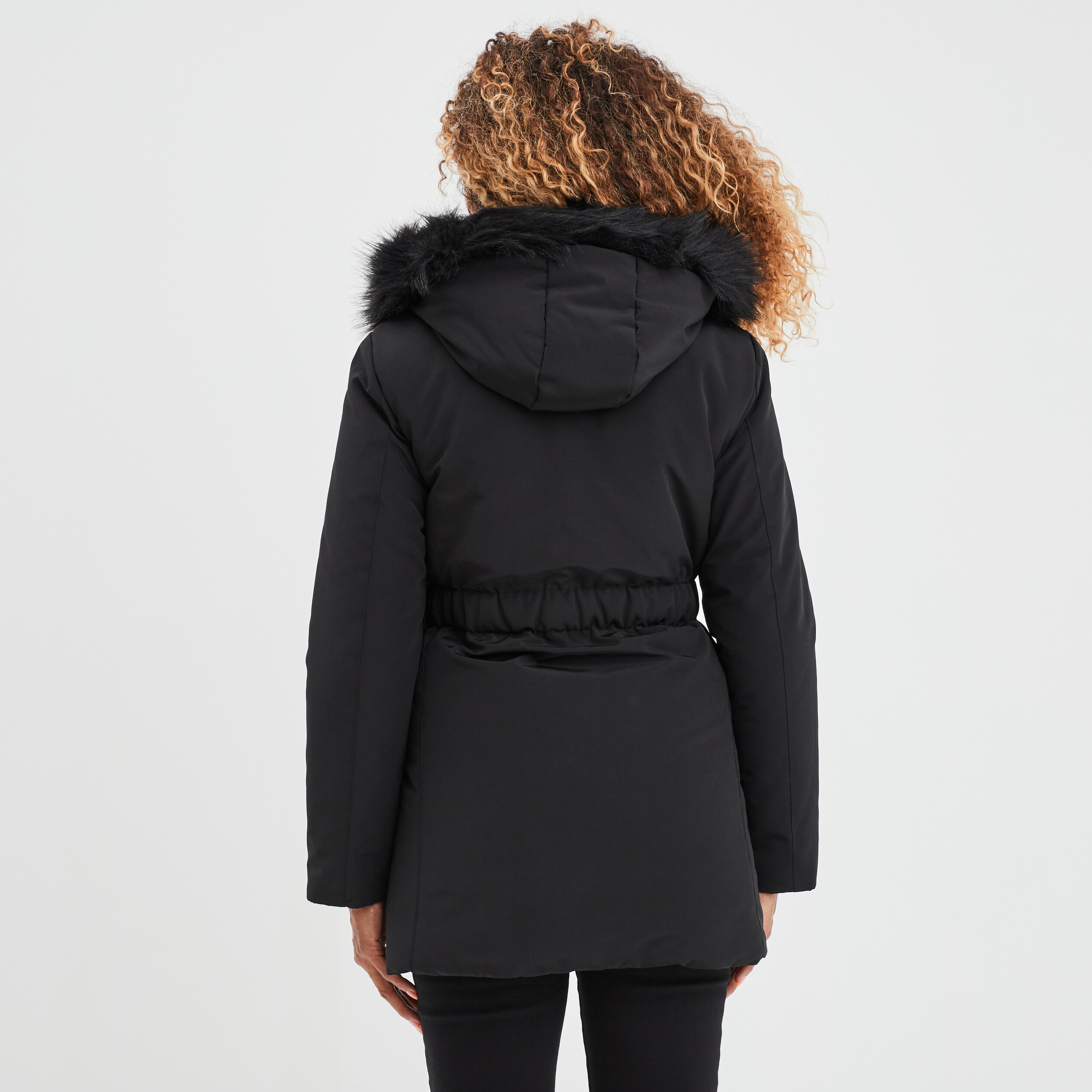 Parka mi-longue à capuche fourrure noir femme | La Halle