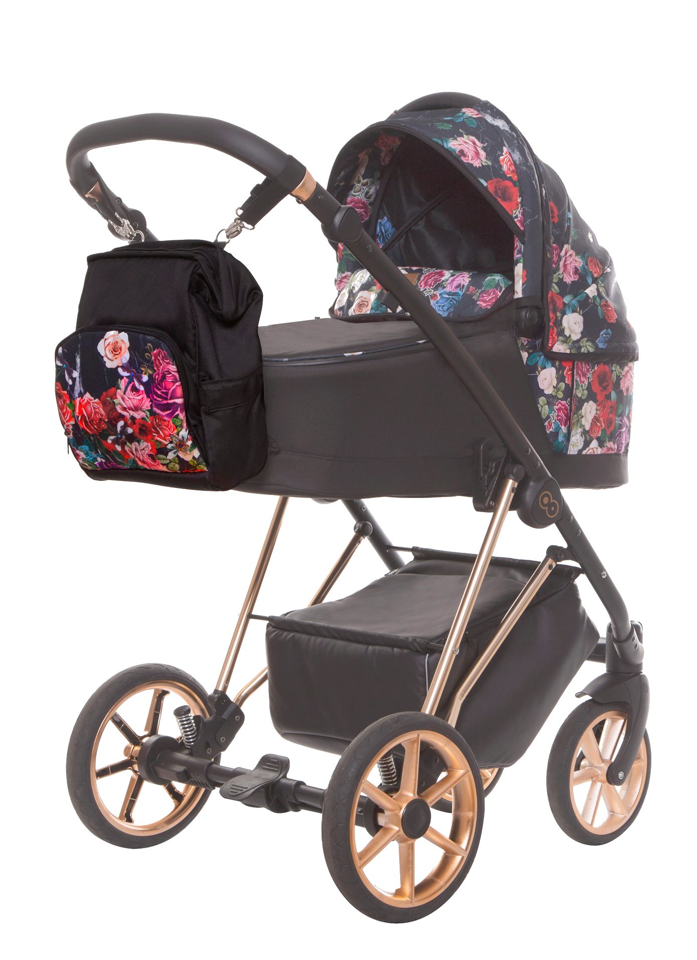 TPFLiving Kombi-Kinderwagen 3 in 1 Musse Dark Rose, Baby Buggy Babywanne Autositz Windeltasche, Moskitonetz Regenschutz Kinderwagen Komplettset Gestell Gold