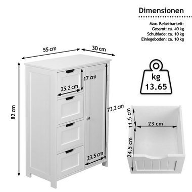 MIADOMODO Badkommode Badezimmerschrank - Weiß, MDF, Verstellbare Regalebenen, 55x30x82cm