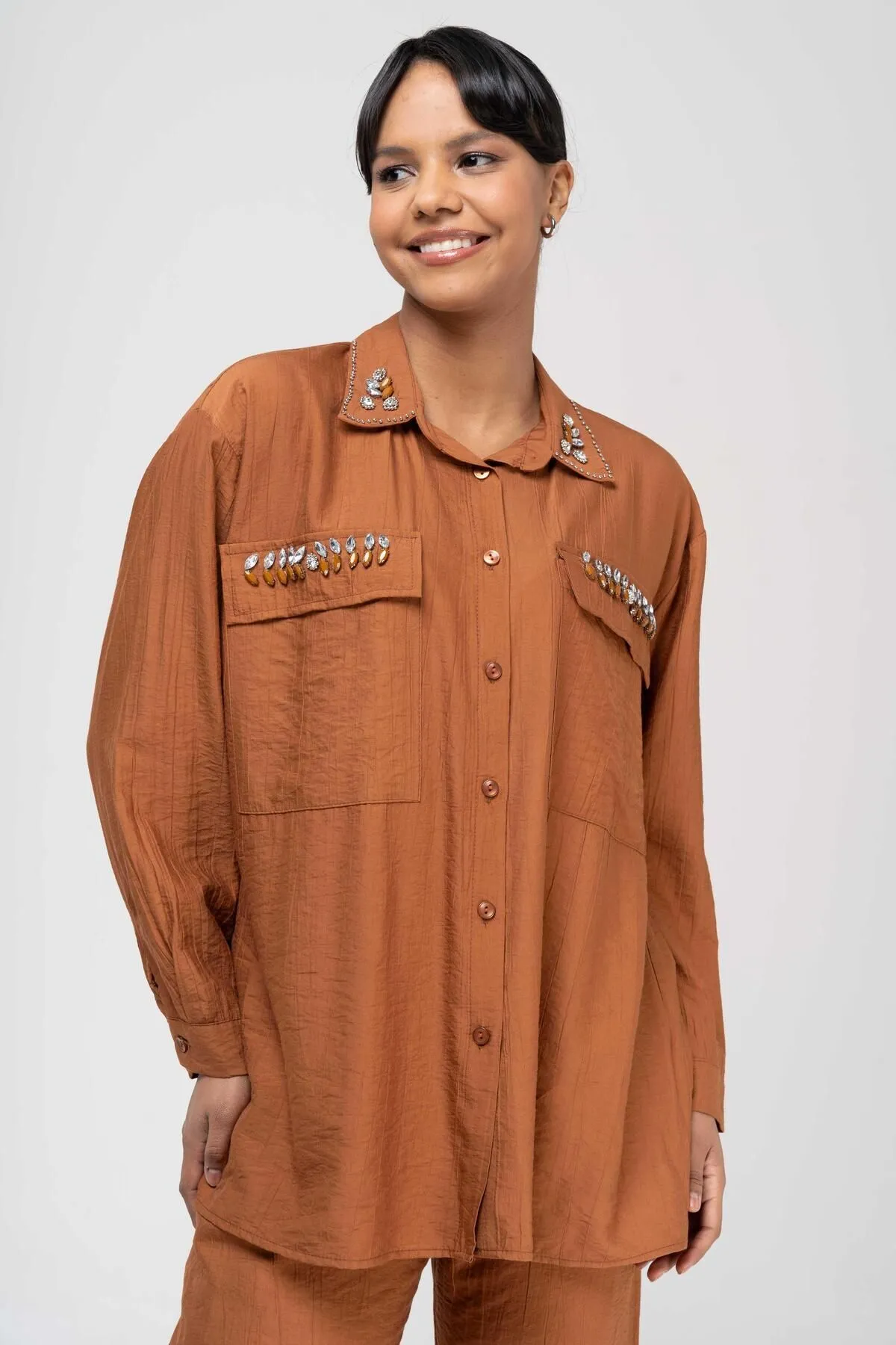 Olcay  Tuniği Hosenset mit Steindetail und elastischer Taille, ZIMT, 9222-TK