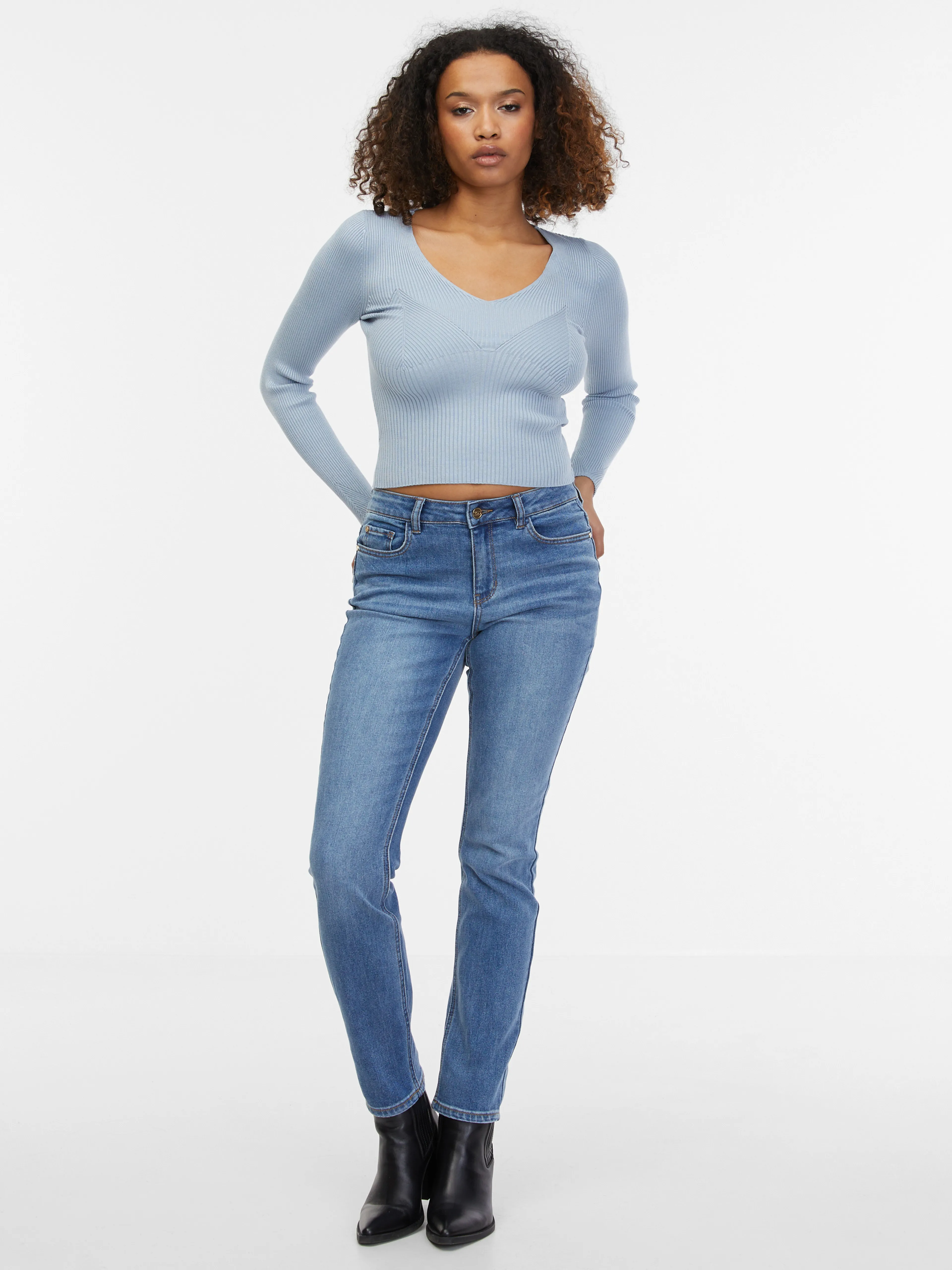 Hellblaue Damen-Rippenstrickjacke ORSAY