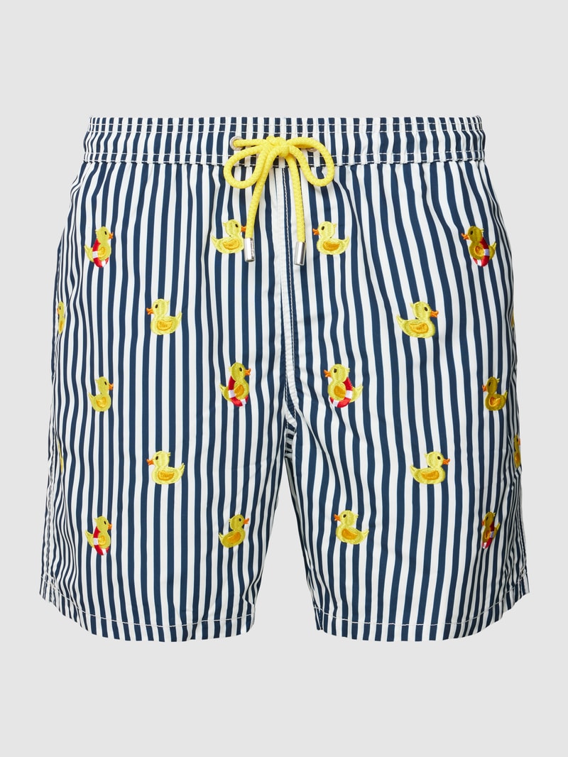 Badehose mit Streifenmuster und Motiv-Stitching in marineblau
