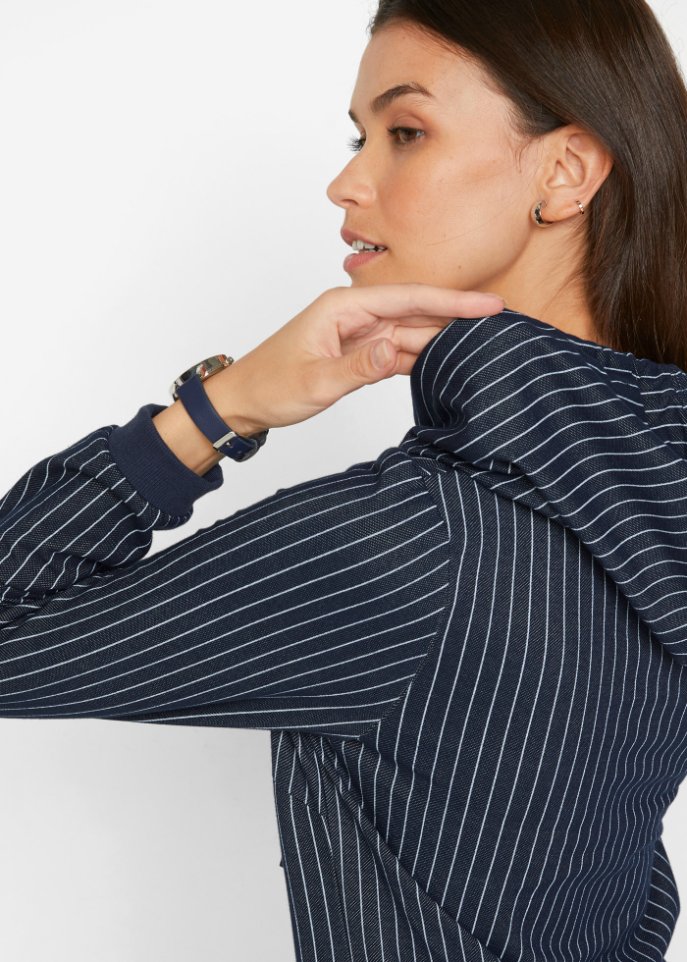 Sweatkleid in Jeansoptik, gestreift, mit Kapuze