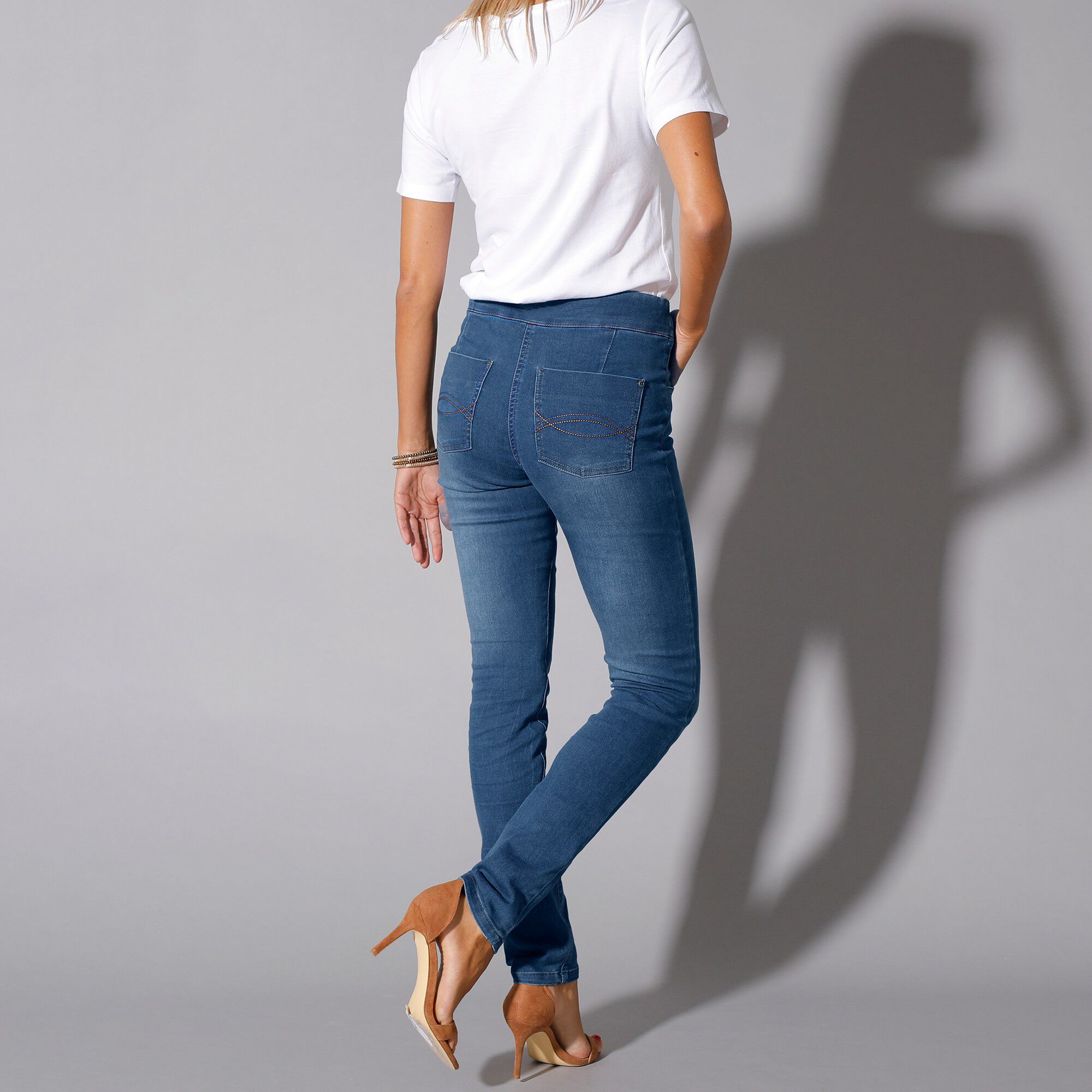 Jegging fuselé ultra stretch, maille effet jean