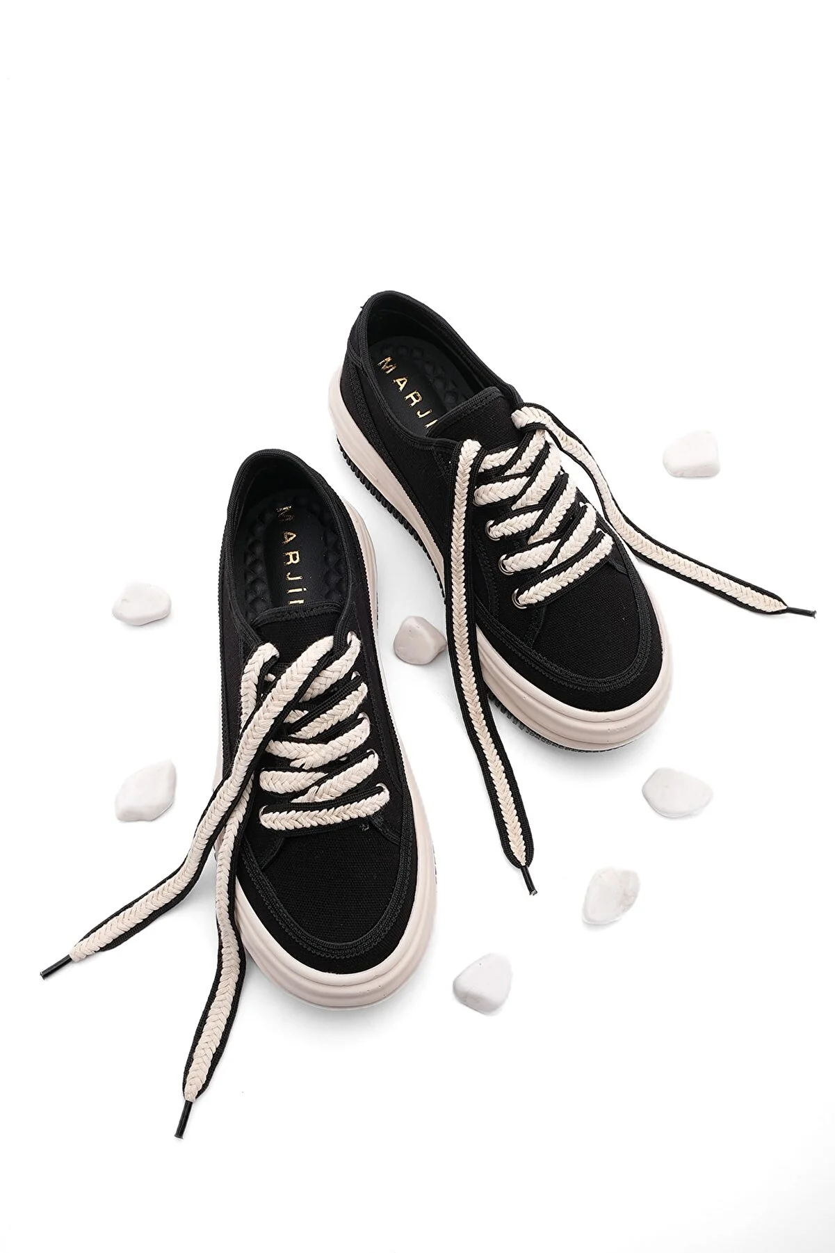 Marjin  Damen Sneaker Hohe Sohle Schnürschuh Stoff Sportschuhe Kotnel schwarz