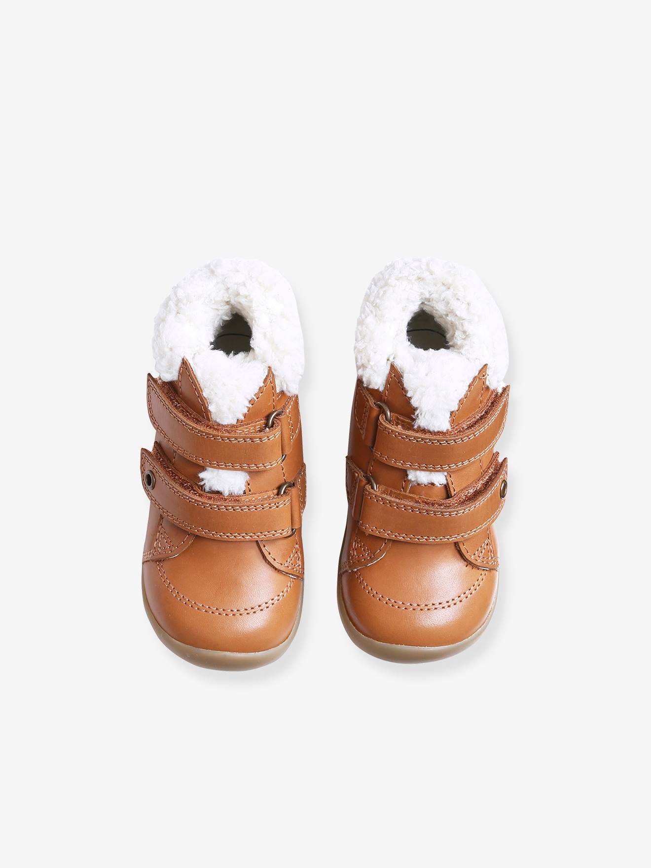 Bottines fourrées bébé garçon premiers pas cognac