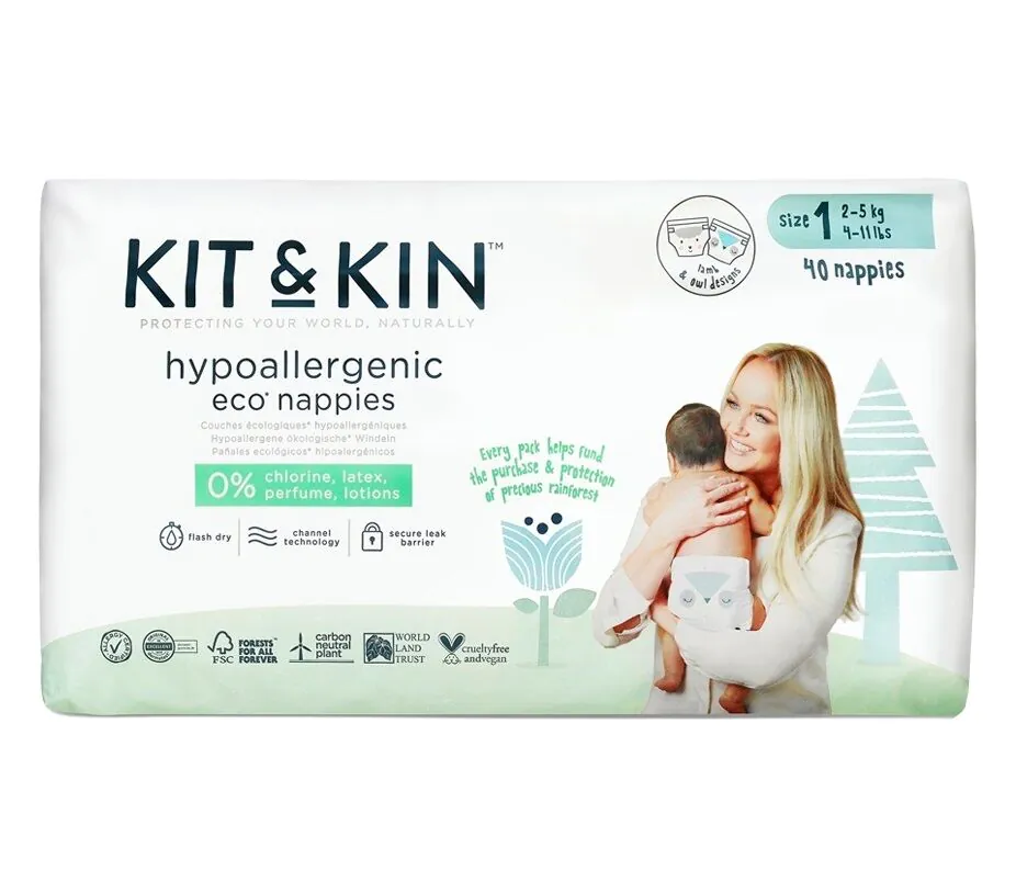 Kit And Kin Bionedbrydelige Engangsbleer Størrelse 1 Mini Får/Ugle