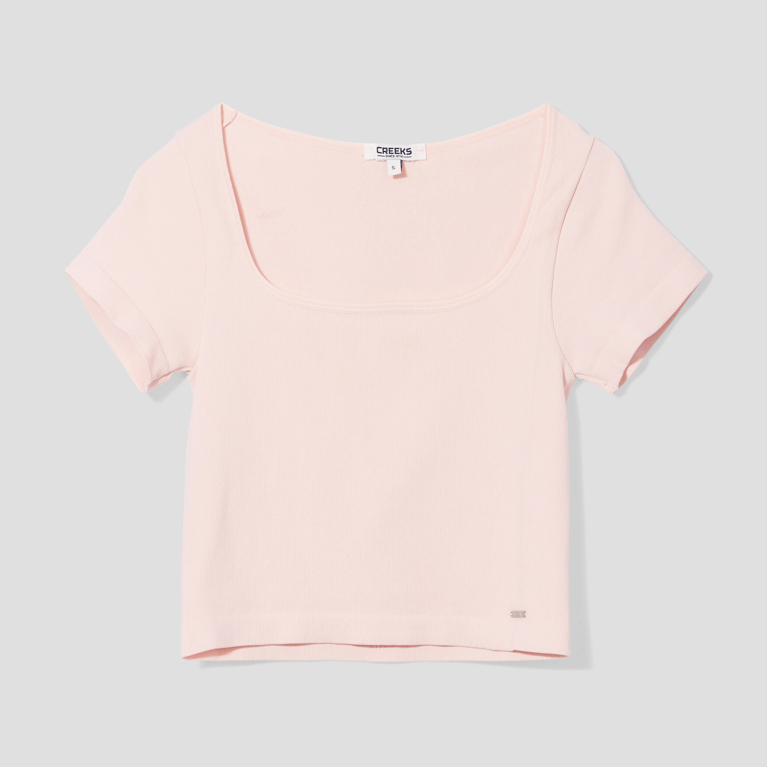 T-shirt cropped encolure carrée Creeks rose poudrée femme | La Halle